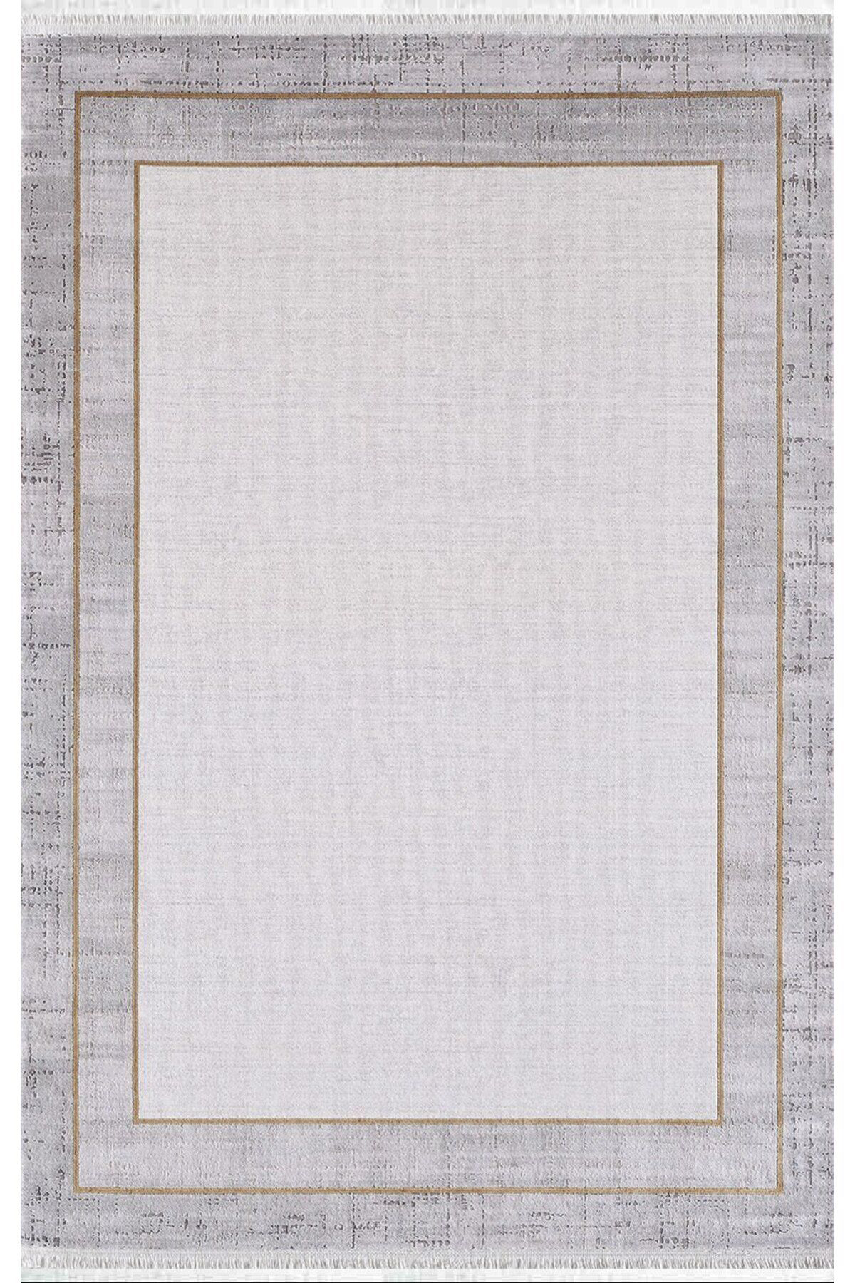 Artemis Halı Barok Altın-Antrasit 7 mm Viskon Yıkanabilir İnce Kaymaz Jüt Taban Dikdörtgen Makine Dokuma Salon Halısı 133x190 cm