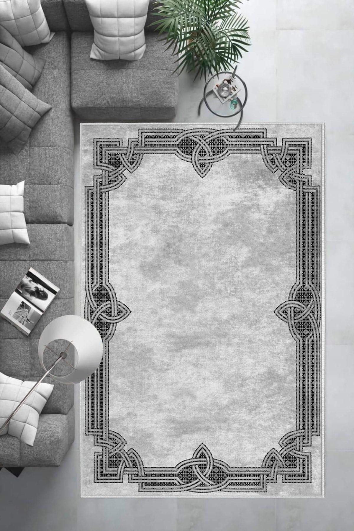 Aldora B1189 Gri 9 mm Deri Toz Tutmaz Yıkanabilir İnce Kaymaz Pamuk Taban Dikdörtgen Makine Dokuma Salon Halısı 100x200 cm