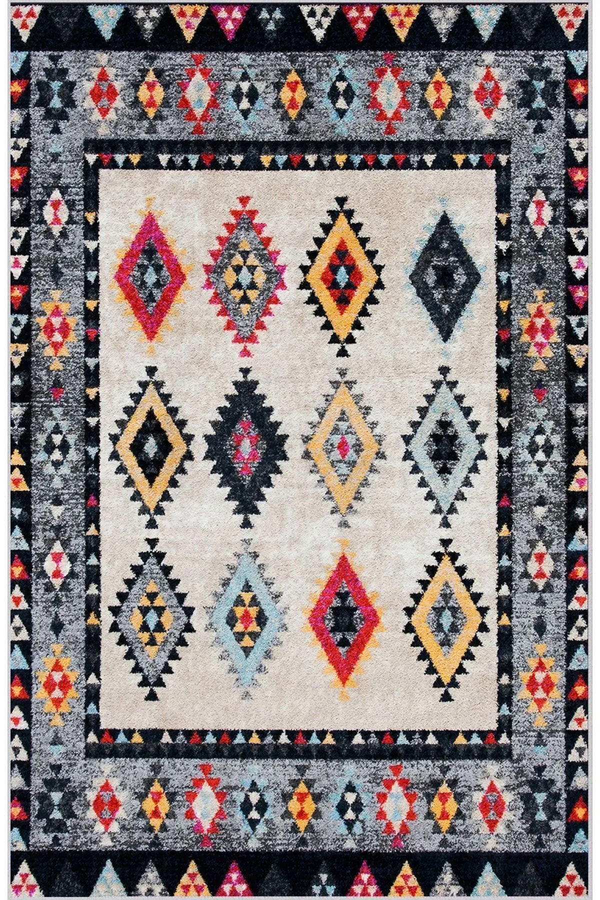 Rovigo Home RVG0374 Çok Renkli 8 mm Polyester Leke Tutmaz-Toz Tutmaz Yıkanabilir İnce Kaymaz Dot Taban Dikdörtgen Makine Dokuma Salon Halısı 100x150 cm