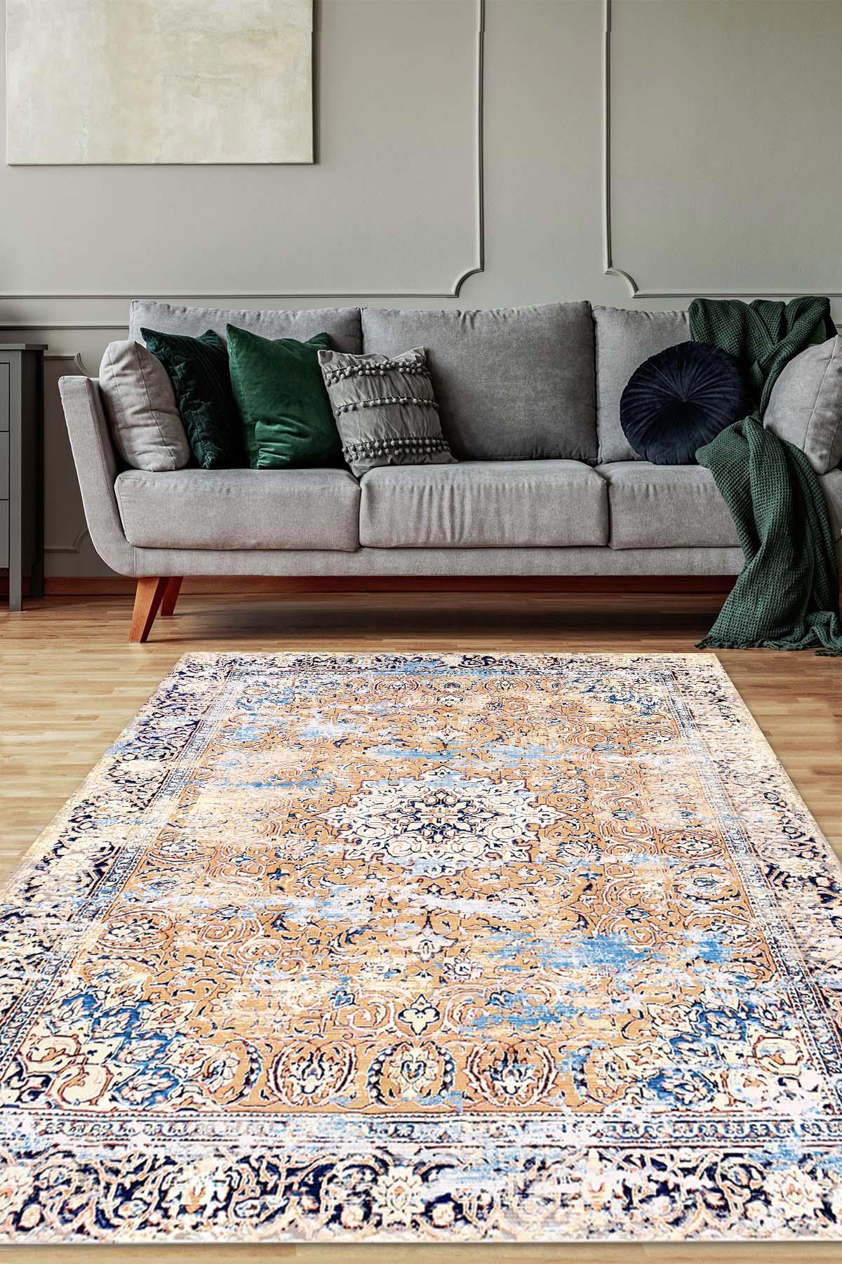 Aida Home Jemma Krem 0.5 mm Pamuk Antibakteriyel Yıkanabilir İnce Kaymaz Pamuk Taban Dikdörtgen Makine Dokuma Salon Halısı 100x200 cm