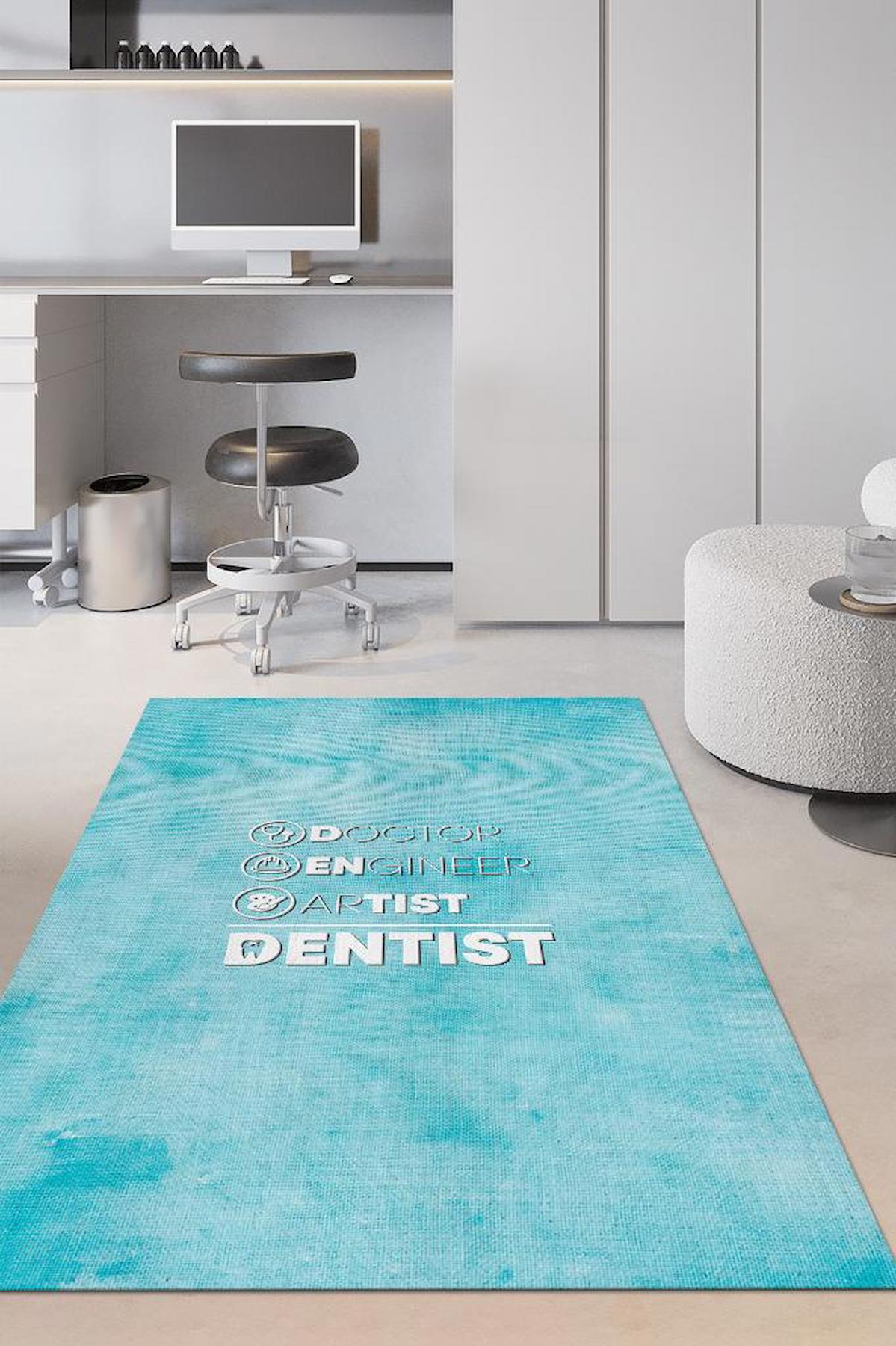 Homshtag Diş Doktoru Çok Renkli 4 mm Pamuk Antistatik Yıkanabilir İnce Kaymaz Dikdörtgen Makine Dokuma Ofis Halısı 80x500 cm