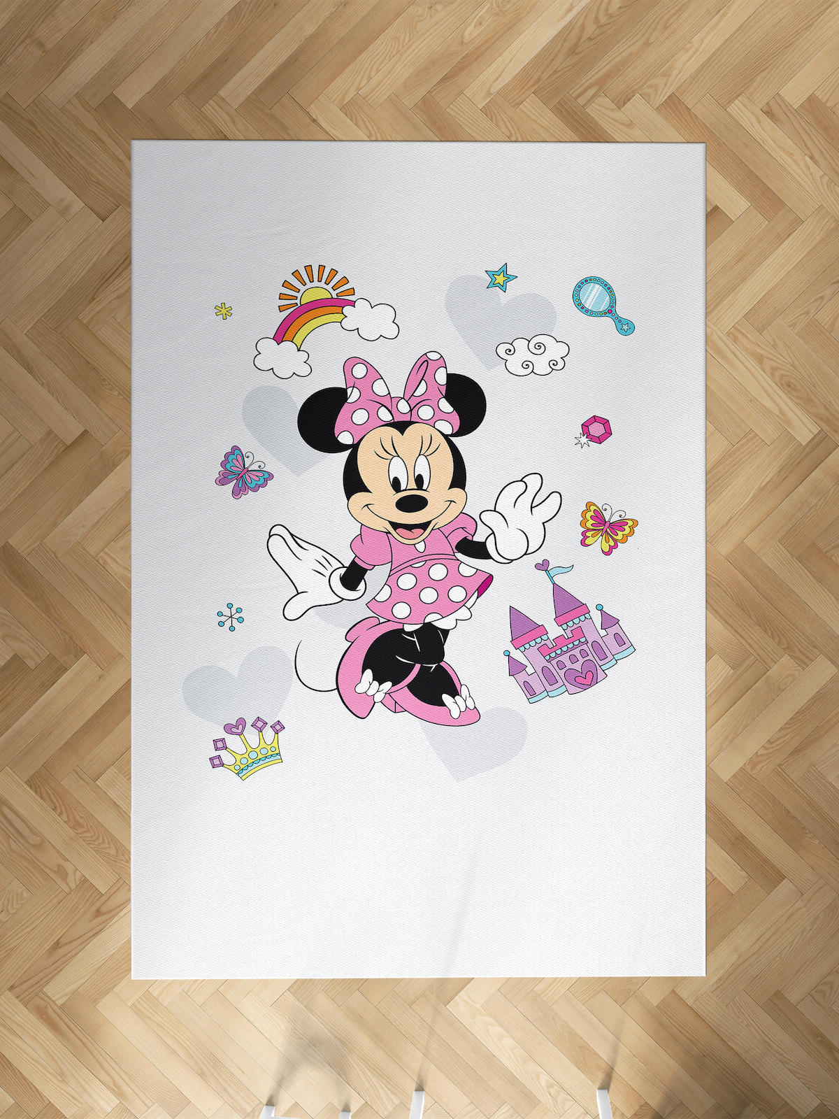Mekta Home Minnie Mouse Krem 10 mm Antibakteriyel Yıkanabilir İnce Kaymaz Dot Taban Dikdörtgen Makine Dokuma Çocuk Odası Halısı 60x200 cm