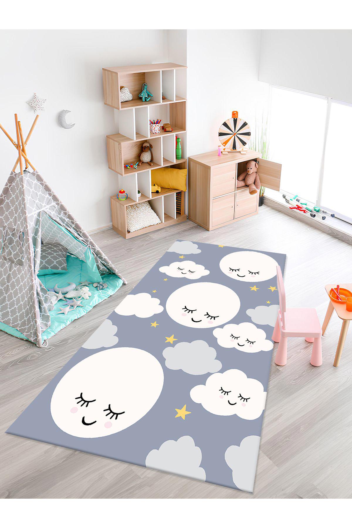 İnspira Çok Renkli 12 mm Polyester Yalıtıma Yardımcı Yıkanabilir İnce Kaymaz Taban Dikdörtgen Makine Dokuma Çocuk Odası Halısı 180x180 cm