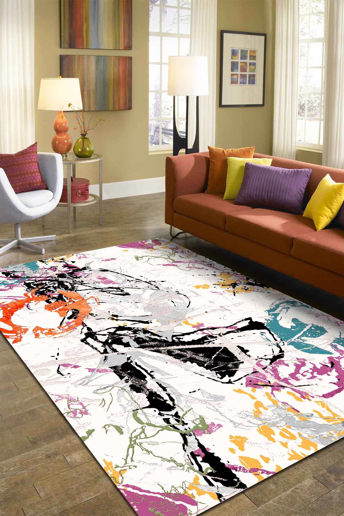 İlyaki Home Daste Krem 0.5 mm Pamuk Yalıtıma Yardımcı Yıkanabilir Orta Kaymaz Pamuk Taban Dikdörtgen Makine Dokuma Salon Halısı 160x230 cm