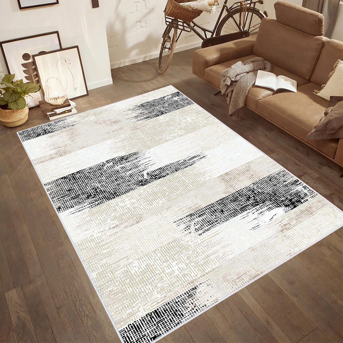 Rovigo Home RVG0547 Çok Renkli 8 mm Polyester Leke Tutmaz-Toz Tutmaz Yıkanabilir İnce Kaymaz Dot Taban Dikdörtgen Makine Dokuma Salon Halısı 100x150 cm