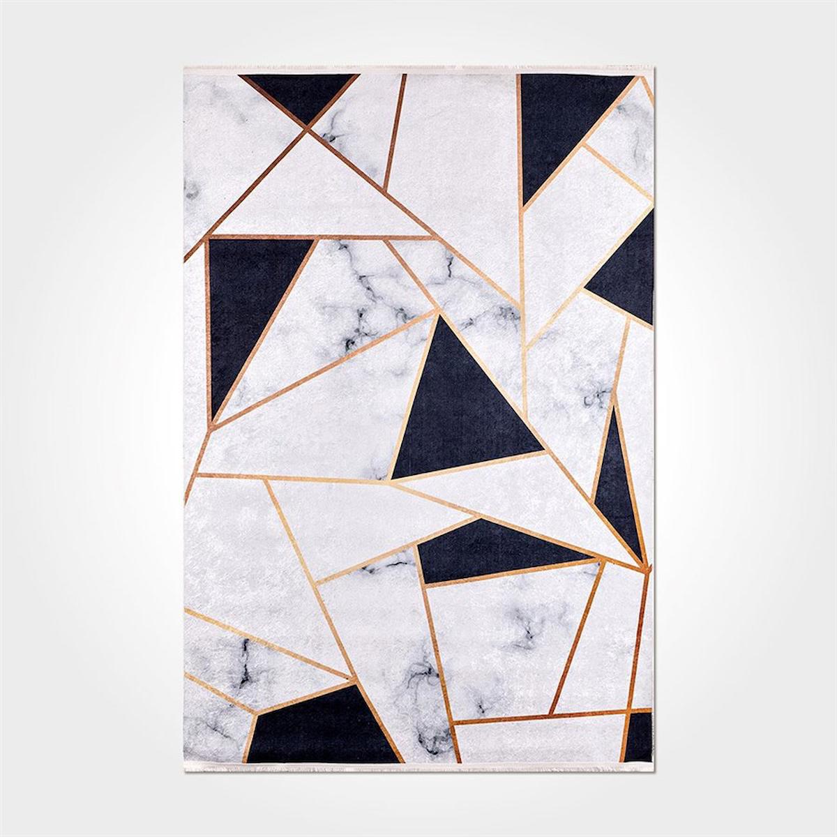 Crea Halı 2062PC Beyaz Pamuk-Polyester Yıkanabilir İnce Kaymaz Pamuk Taban Dikdörtgen Makine Dokuma Salon Halısı 100x200 cm