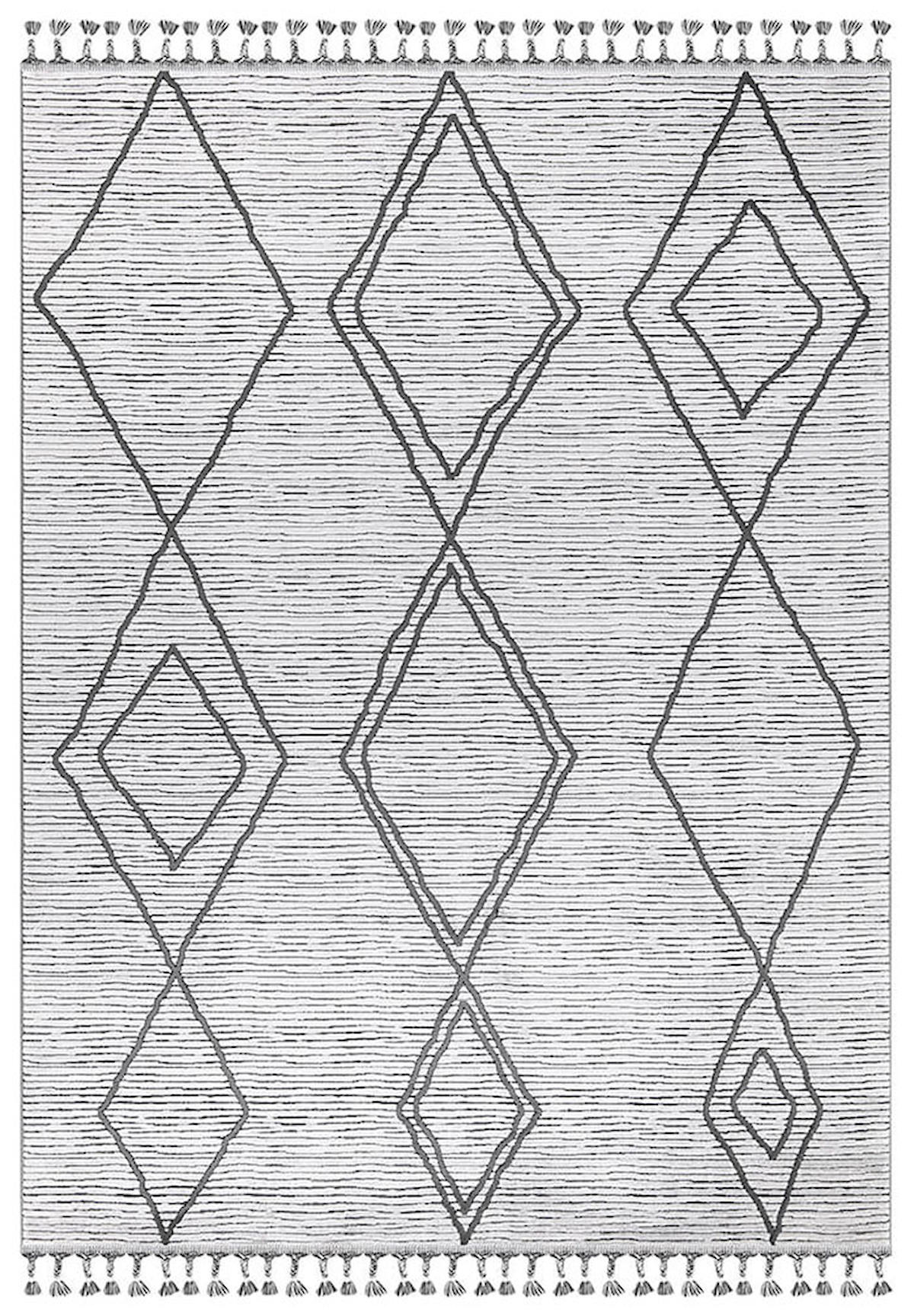 İpek Home Meryland 17124 Gri 8 mm Akrilik Yıkanabilir Orta Kaymaz Pamuk Taban Geometrik Dikdörtgen Makine Dokuma Antre-Çocuk Odası-Salon-Yatak Odası Halısı 80x150 cm