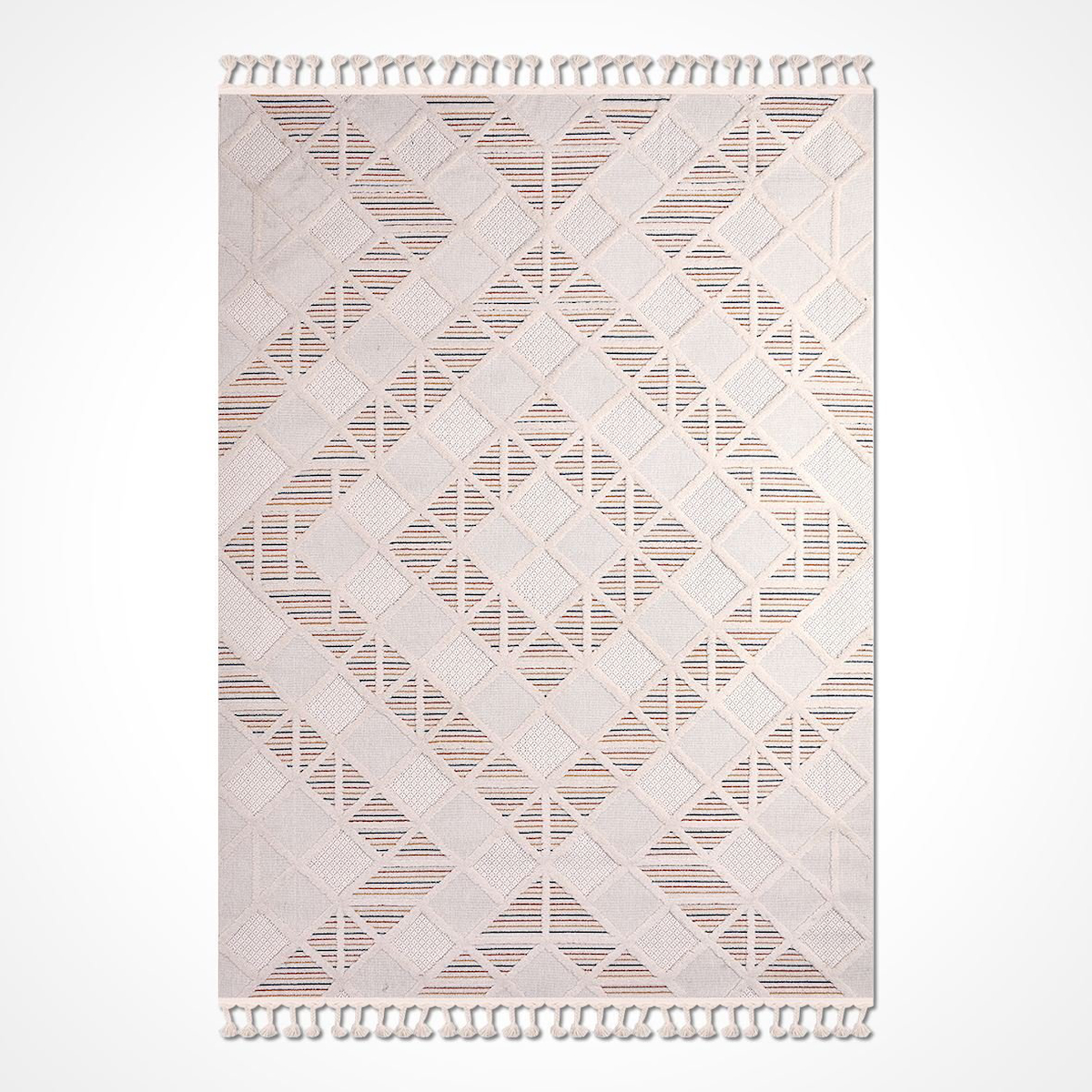 Crea Halı Liza 18506 Krem 10 mm Polyester Antibakteriyel Yıkanabilir Orta Geometrik Dikdörtgen Makine Dokuma Salon Halısı 140x600 cm