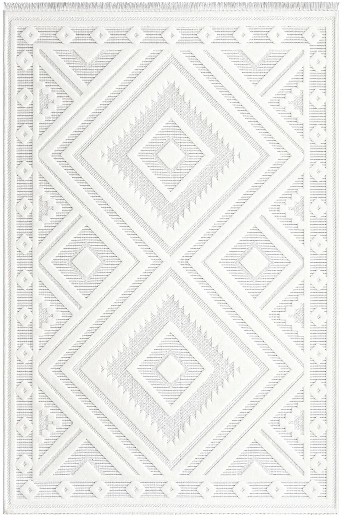 İpek Mekik Halı Almond 11415 Bej - Beyaz 0.8 mm Polyester Toz Tutmaz Yıkanabilir Orta Kaymaz Jüt Taban Dikdörtgen Makine Dokuma Antre-Çocuk Odası-Salon-Yatak Odası Halısı 80x200 cm