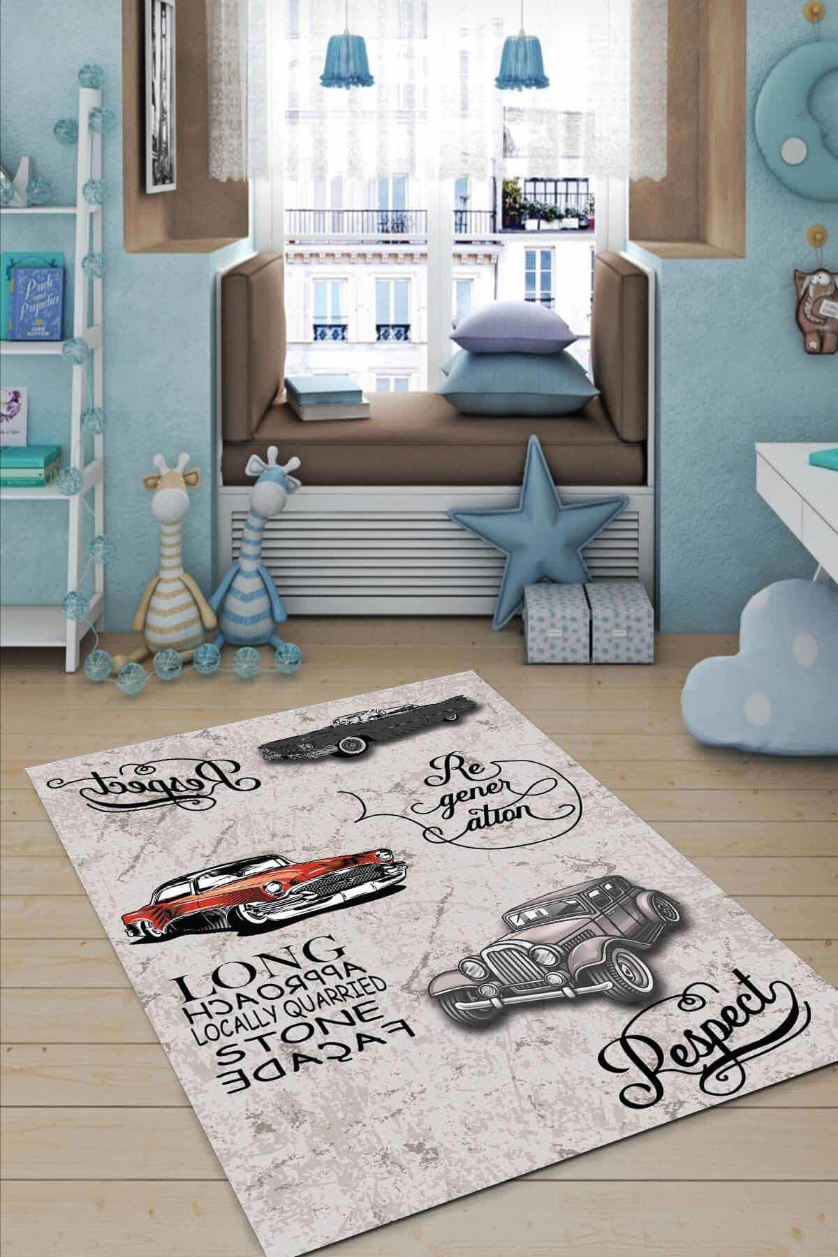 Viva Home KD86 Gri 7 mm Mikropolyester Toz Tutmaz Yıkanabilir İnce Kaymaz Dot Taban Dikdörtgen Makine Dokuma Çocuk Odası Halısı 200x290 cm