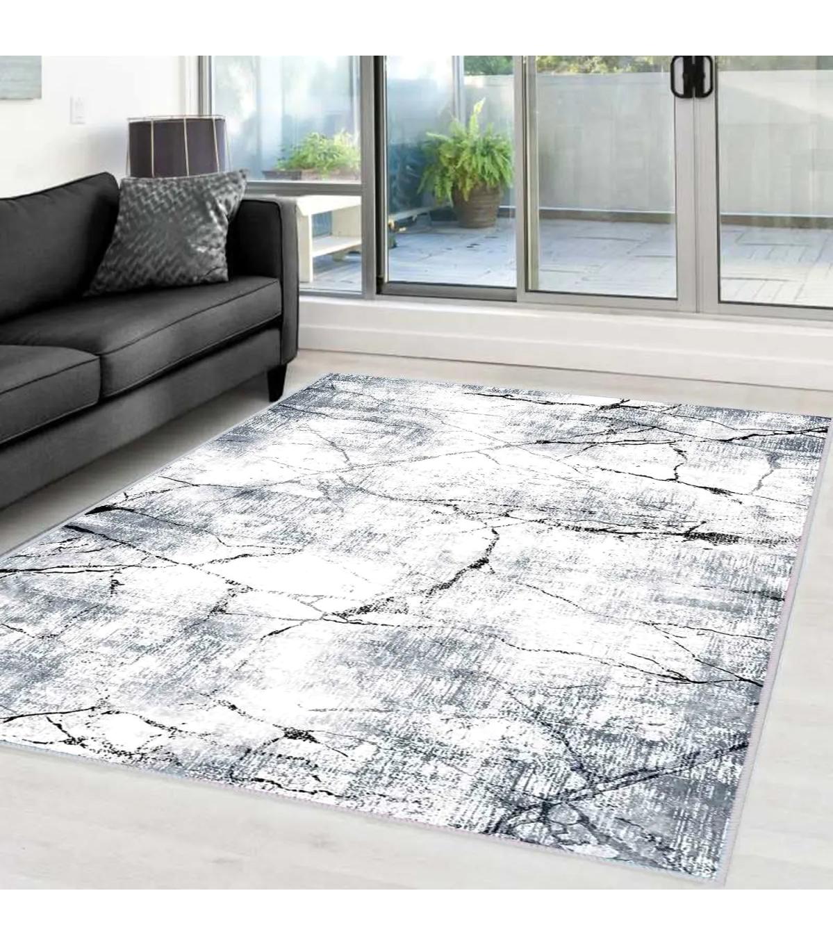 Rovigo Home RVG0356 Gri 8 mm Polyester Leke Tutmaz-Toz Tutmaz Yıkanabilir İnce Kaymaz Dot Taban Dikdörtgen Makine Dokuma Salon Halısı 40x60 cm