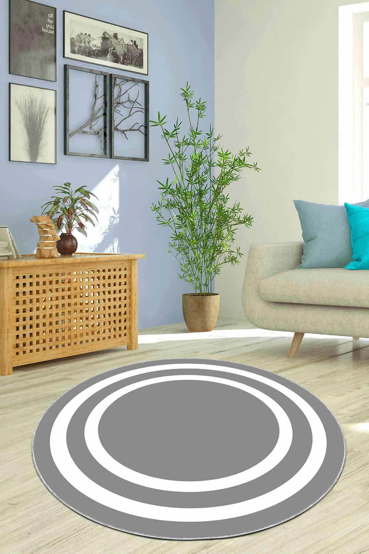 Viva Home AR600 Gri 7 mm Mikropolyester Toz Tutmaz Yıkanabilir İnce Kaymaz Dot Taban Yuvarlak Makine Dokuma Salon Halısı 160x235 cm