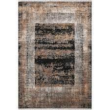 Royal Halı BABIL BX09A Kahverengi-Siyah 7 mm Viskon Toz Tutmaz Yıkanabilir İnce Kaymaz Lateks Taban Dikdörtgen Makine Dokuma Salon Halısı 100x200 cm