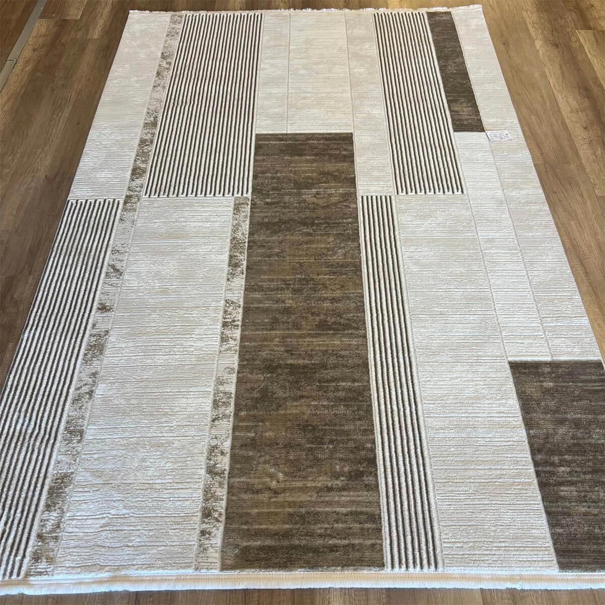 Eko Halı LGS18 Bej-Krem 6-12 mm Polyester Silinebilir Yıkanabilir Orta Kaymaz Dikdörtgen Makine Dokuma Salon Halısı 100x160 cm