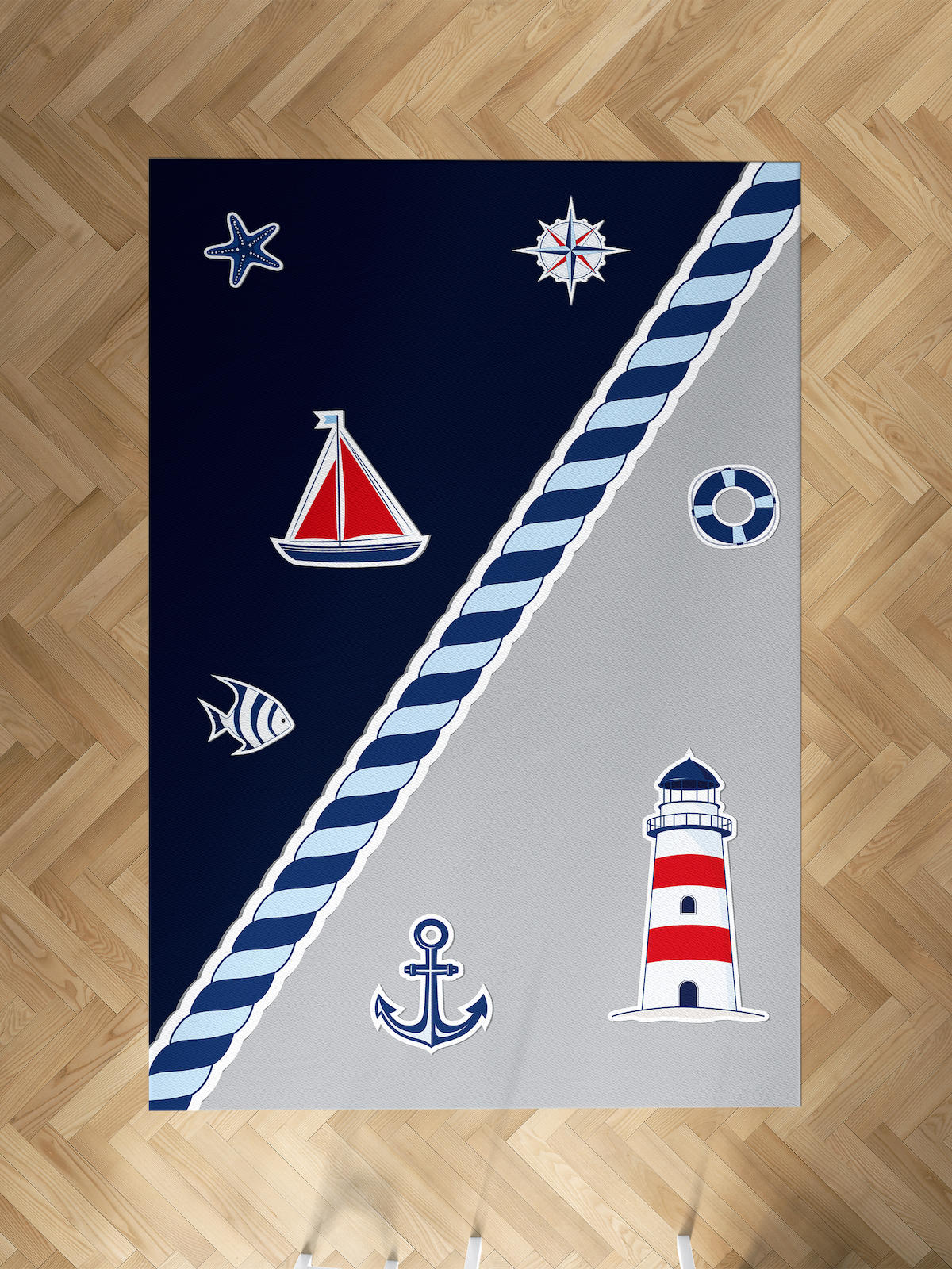 Mekta Home Denizci Çok Renkli 10 mm Antibakteriyel Yıkanabilir İnce Kaymaz Dot Taban Dikdörtgen Makine Dokuma Çocuk Odası Halısı 110x110 cm