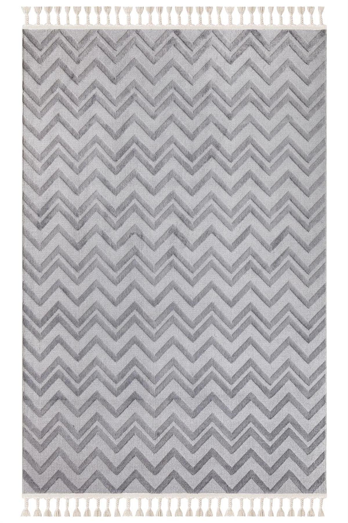 İpek Mekik Halı Lux 11702 Gri 11 mm Polyester Yıkanabilir Orta Kaymaz Pamuk Taban Geometrik Dikdörtgen Makine Dokuma Antre-Çocuk Odası-Salon-Yatak Odası Halısı 100x150 cm