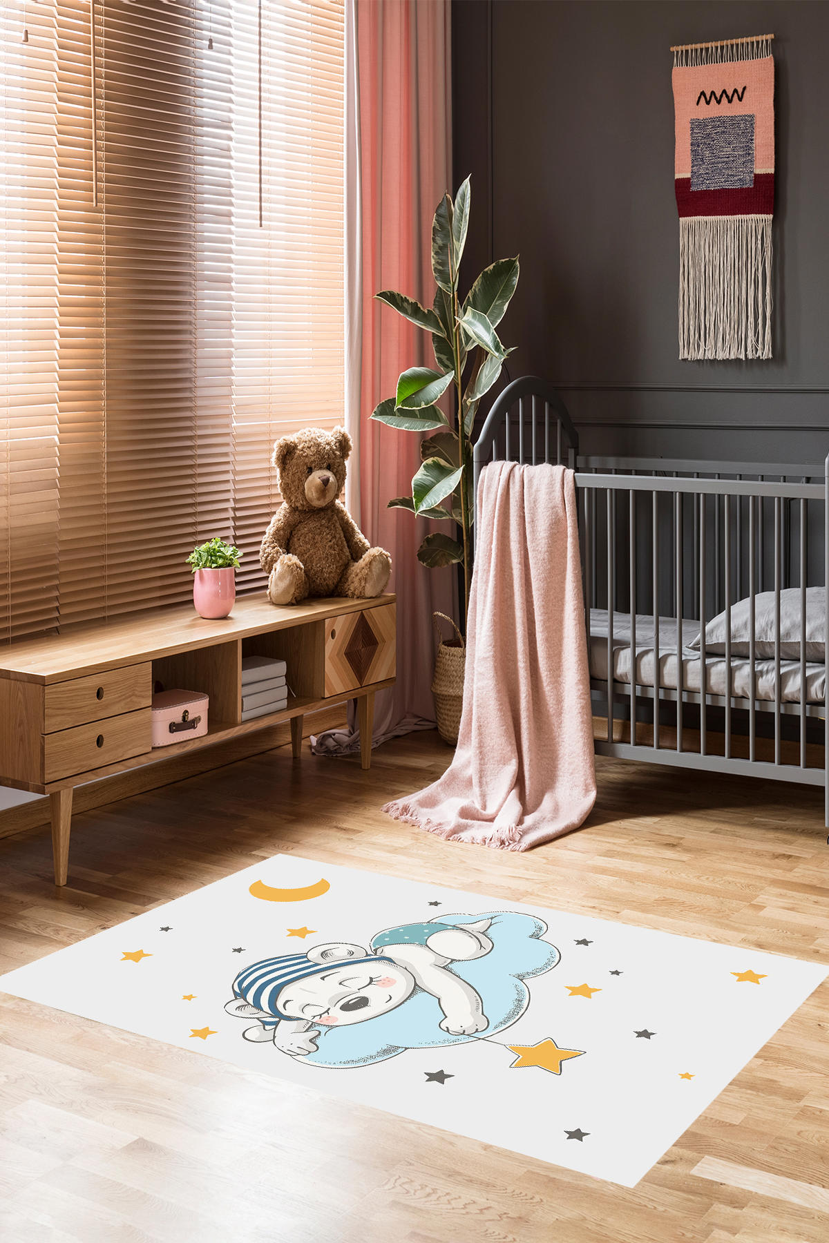 Homier Collection H-CK-10089B Krem 9 mm Pamuk Antibakteriyel Yıkanabilir Orta Kaymaz Dikdörtgen Makine Dokuma Çocuk Odası Halısı 80x120 cm