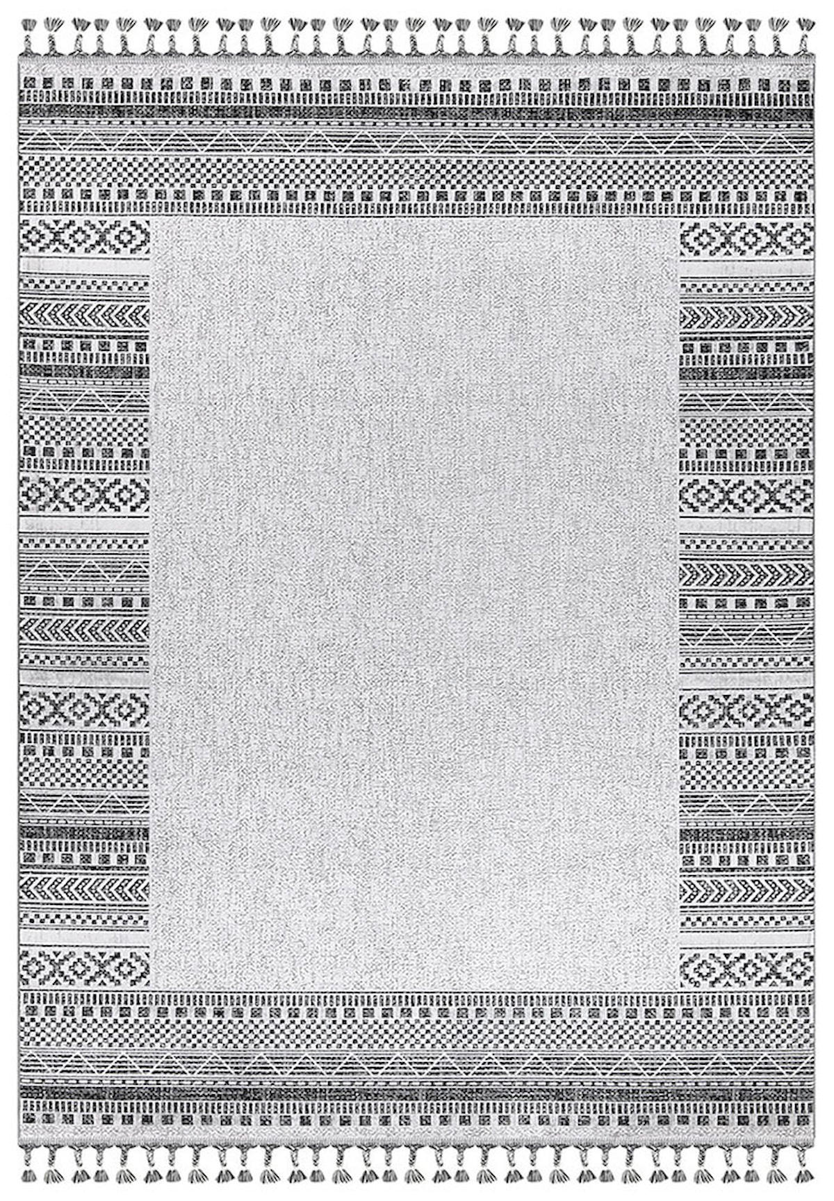 İpek Home Meryland 17128 Gri 8 mm Akrilik Yıkanabilir Orta Kaymaz Pamuk Taban Geometrik Dikdörtgen Makine Dokuma Antre-Çocuk Odası-Salon-Yatak Odası Halısı 80x300 cm