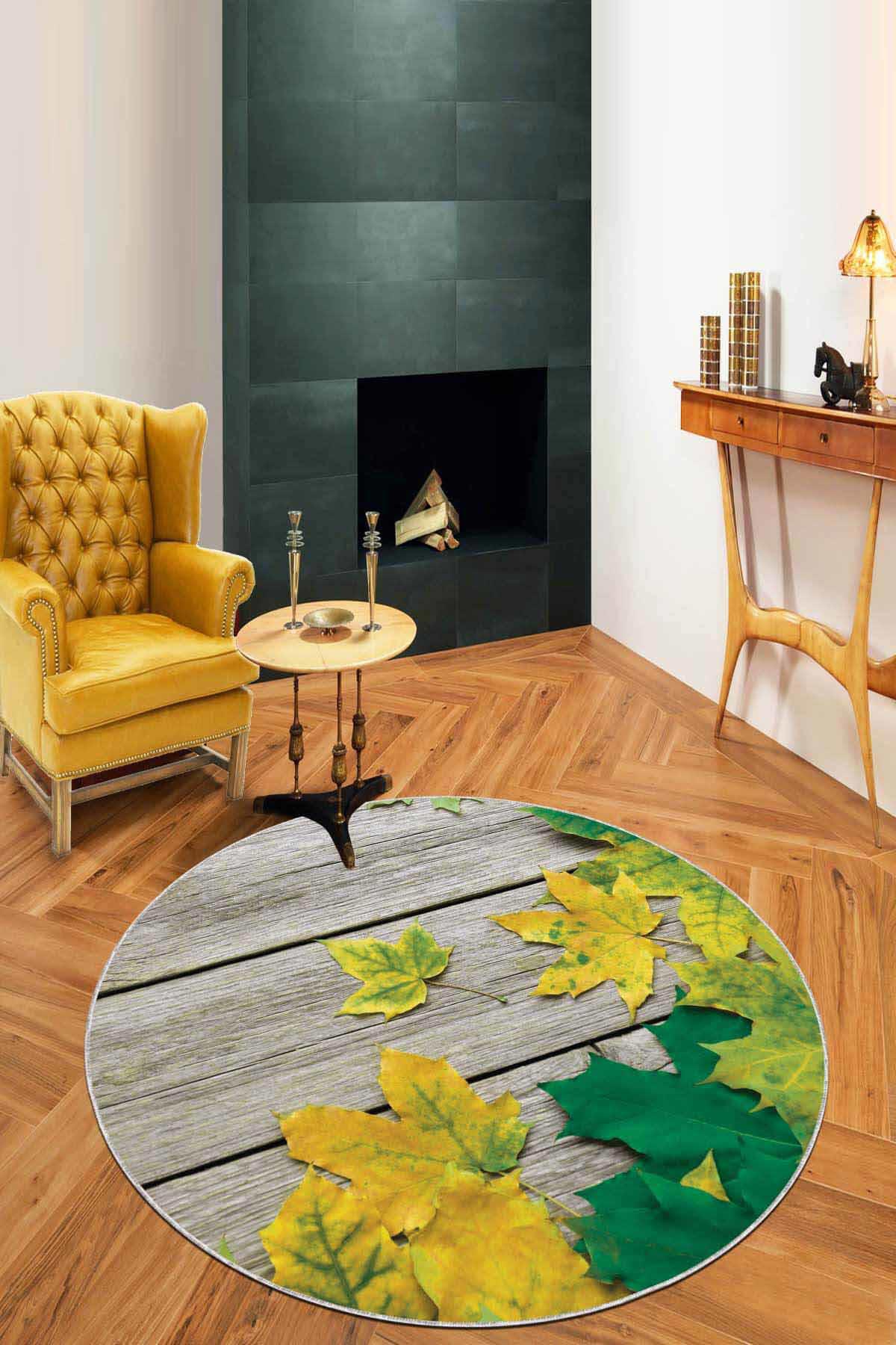 Viva Home AR416 Yeşil 7 mm Mikropolyester Yalıtıma Yardımcı Yıkanabilir İnce Kaymaz Taban Yuvarlak Makine Dokuma Antre-Salon-Yatak Odası Halısı 140x300 cm