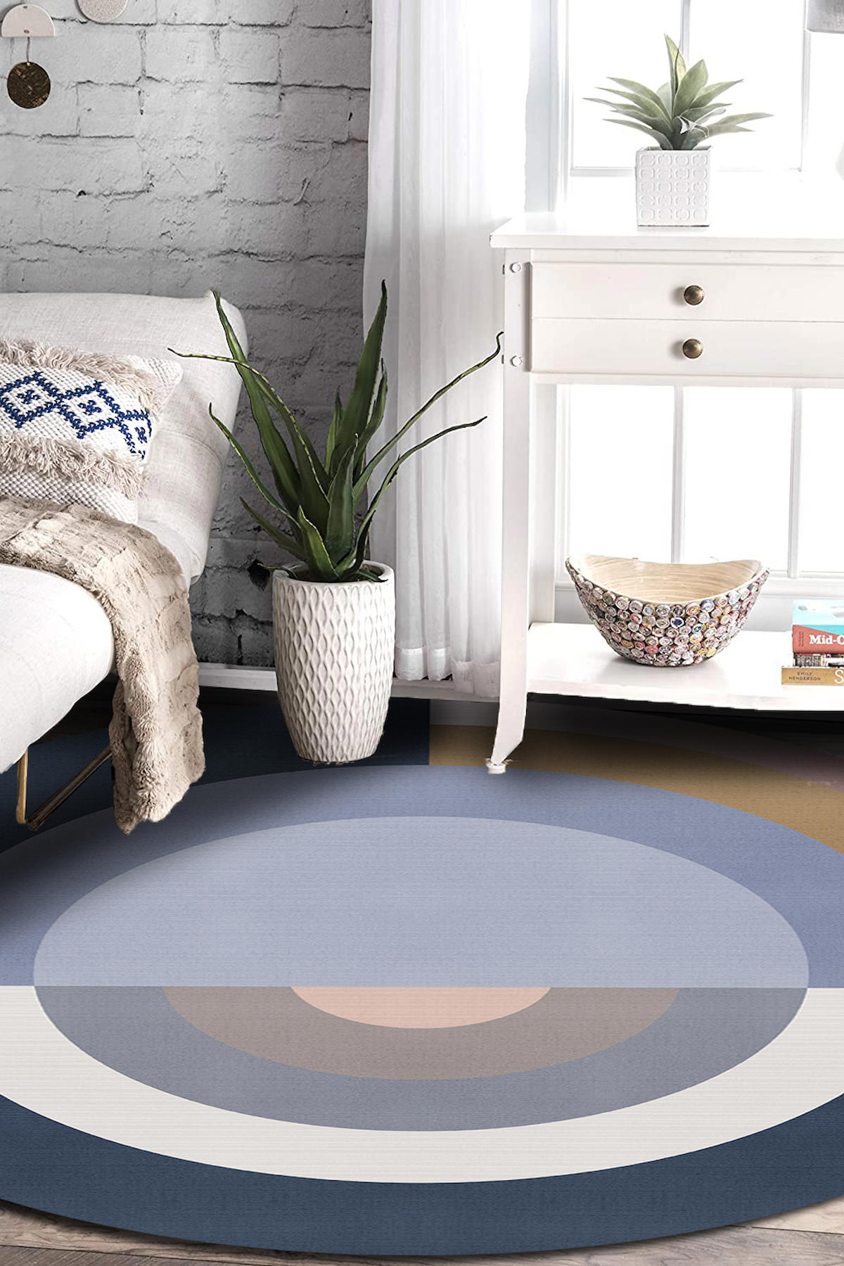 Aida Home Navyline Krem 0.5 mm Pamuk Yıkanabilir İnce Kaymaz Pamuk Taban Dikdörtgen Makine Dokuma Salon Halısı 120x160 cm