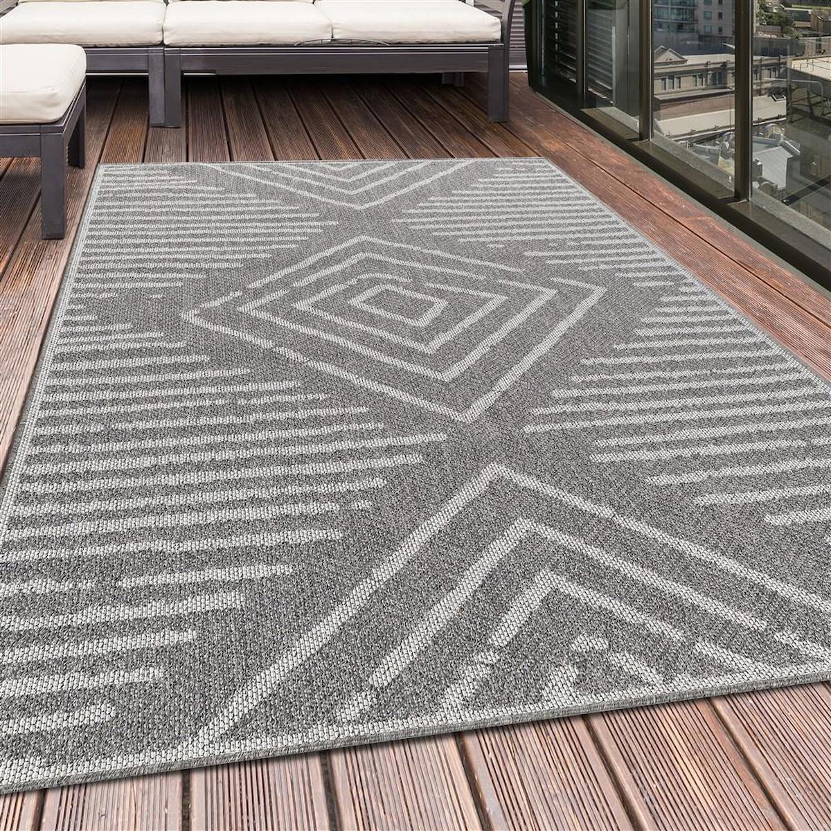 Red Halı Gri 4 mm Polyester Toz Tutmaz Yıkanabilir İnce Jüt Taban Dikdörtgen Makine Dokuma Balkon-Teras Halısı 160x230 cm