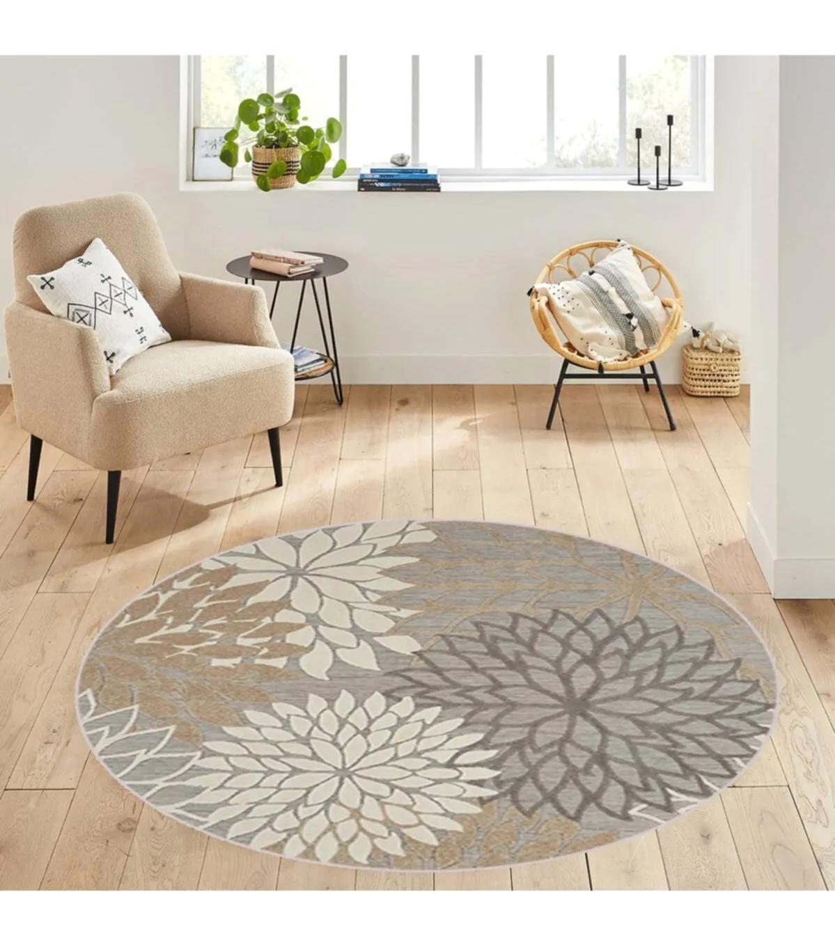 Rovigo Home RVG7178 Krem 8 mm Polyester Antibakteriyel-Leke Tutmaz-Toz Tutmaz Yıkanabilir İnce Kaymaz Dot Taban Yuvarlak Makine Dokuma Salon Halısı 180x300 cm