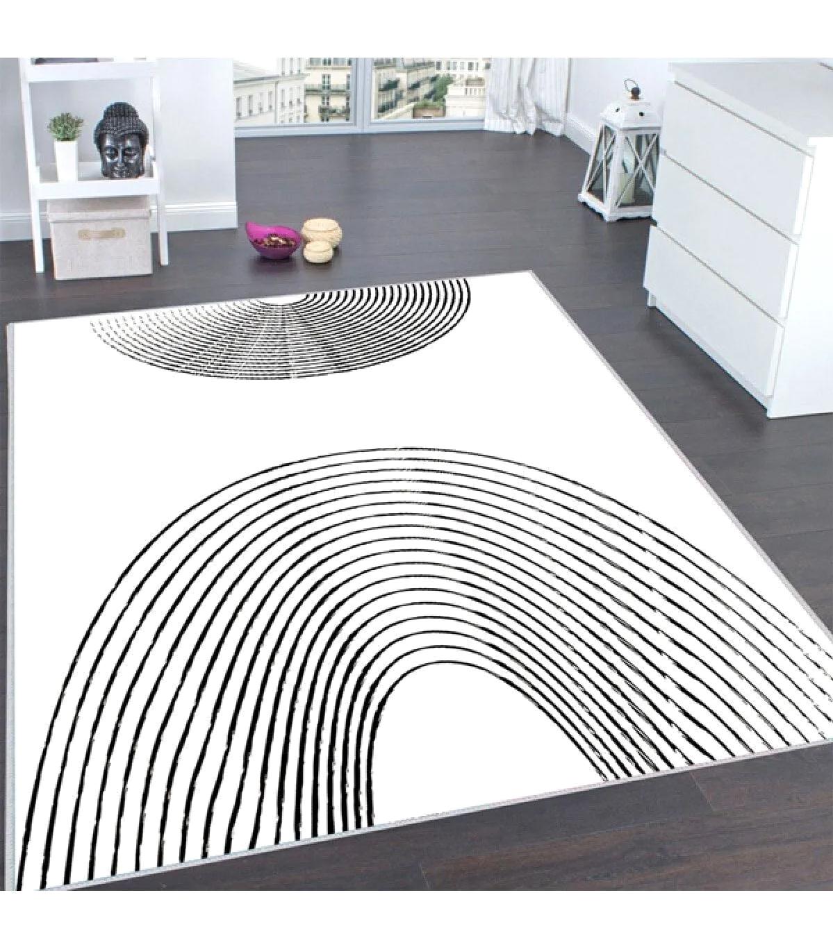 Rovigo Home RVG0125-SD903 Krem 8 mm Polyester Yıkanabilir Orta Kaymaz Dot Taban Dikdörtgen Makine Dokuma Salon Halısı 120x200 cm