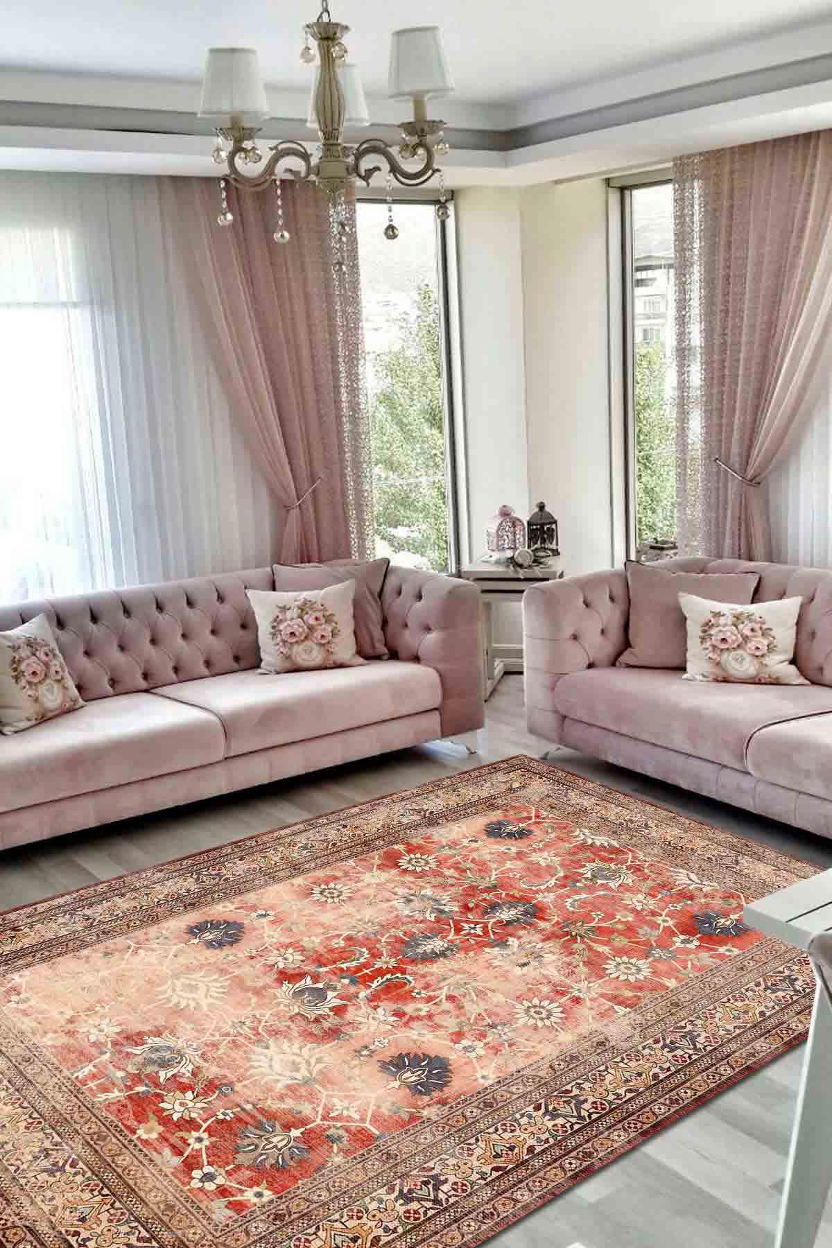 Latte Dizayn Elvis Krem 0.5 mm Pamuk Antibakteriyel Yıkanabilir İnce Kaymaz Dikdörtgen Makine Dokuma Salon Halısı 80x150 cm
