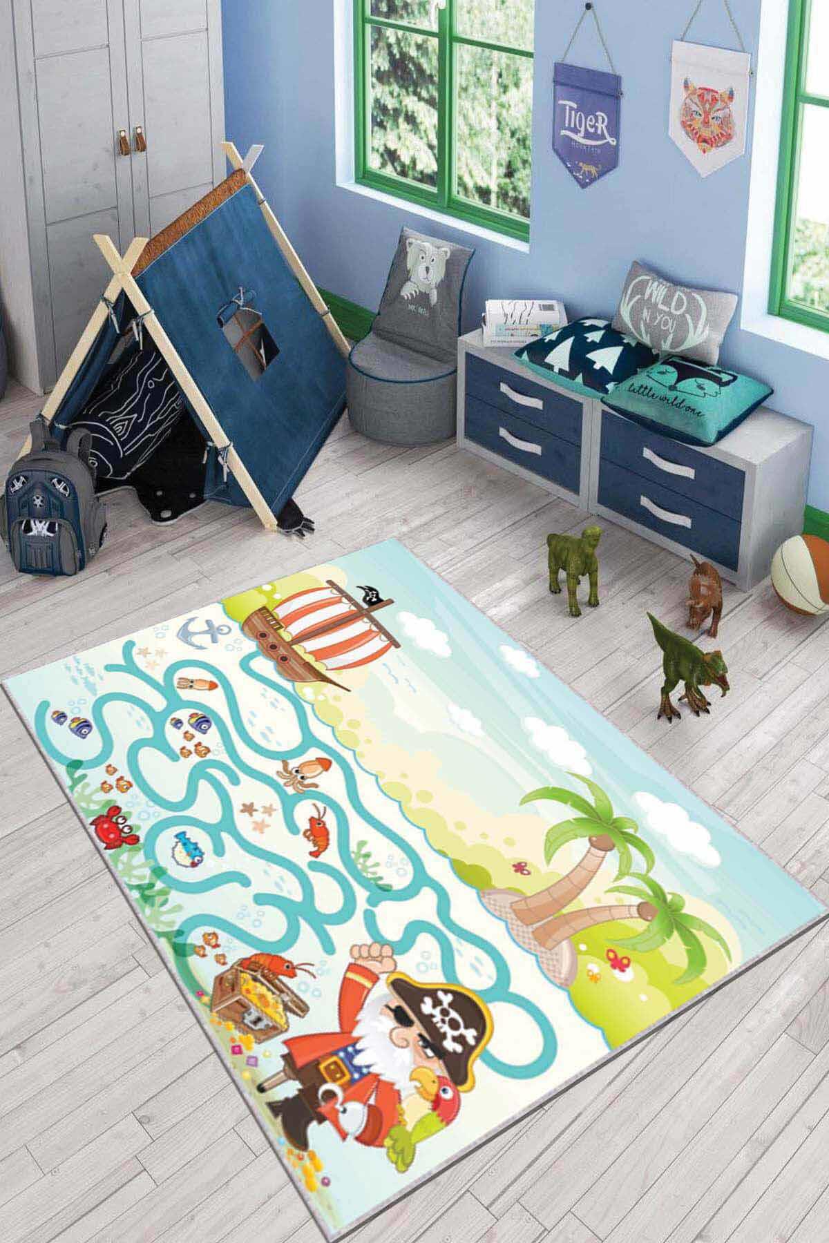 Viva Home AR064 Krem 7 mm Mikropolyester Yalıtıma Yardımcı Yıkanabilir Orta Kaymaz Dot Taban Dikdörtgen Makine Dokuma Çocuk Odası Halısı 130x130 cm