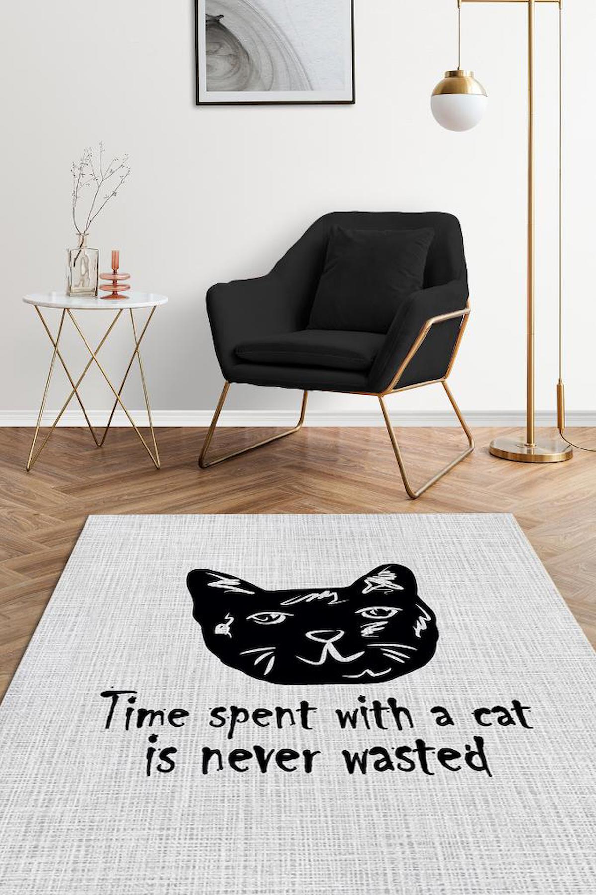 Homshtag Kedimle Zaman Krem 4 mm Pamuk Antistatik Yıkanabilir İnce Kaymaz Dikdörtgen Makine Dokuma Salon Halısı 133x190 cm