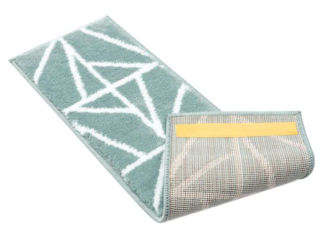 Glary Home GH39A-WT-GRY1 Beyaz-Mavi 3 mm Polipropilen Yıkanabilir İnce Kaymaz Lateks Taban Geometrik Dikdörtgen Makine Dokuma Merdiven Halısı 120x180 cm