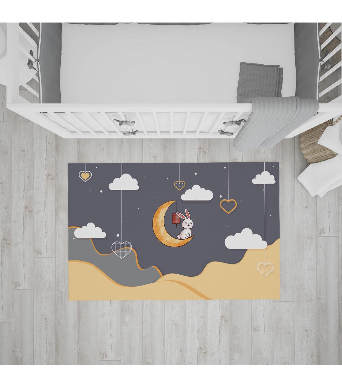 Chiron Baby Ceritti CRTT071 Gri 5 mm Pamuk-Polyester Antialerjenik Yıkanabilir İnce Kaymaz Taban Figürlü Dikdörtgen Makine Dokuma Çocuk Odası Halısı 160x235 cm
