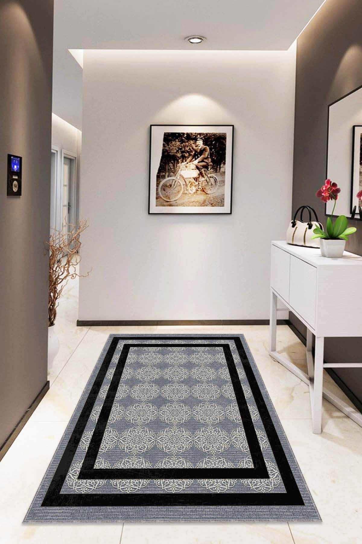 Viva Home RV085 Gri 7 mm Mikropolyester Toz Tutmaz Yıkanabilir İnce Kaymaz Dot Taban Dikdörtgen Makine Dokuma Salon Halısı 160x235 cm