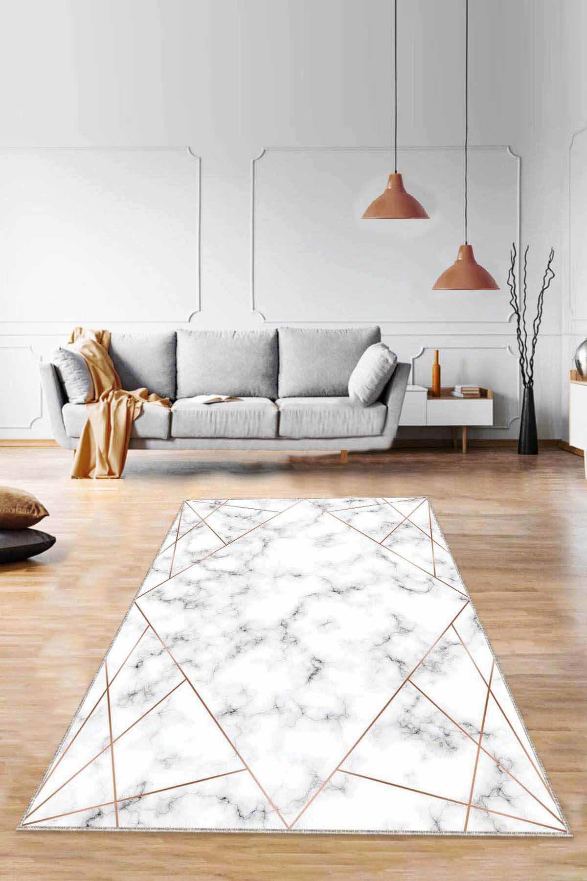 Viva Home RV025 Bakır 7 mm Mikropolyester Yıkanabilir İnce Kaymaz Jüt Taban Dikdörtgen Makine Dokuma Salon Halısı 160x230 cm