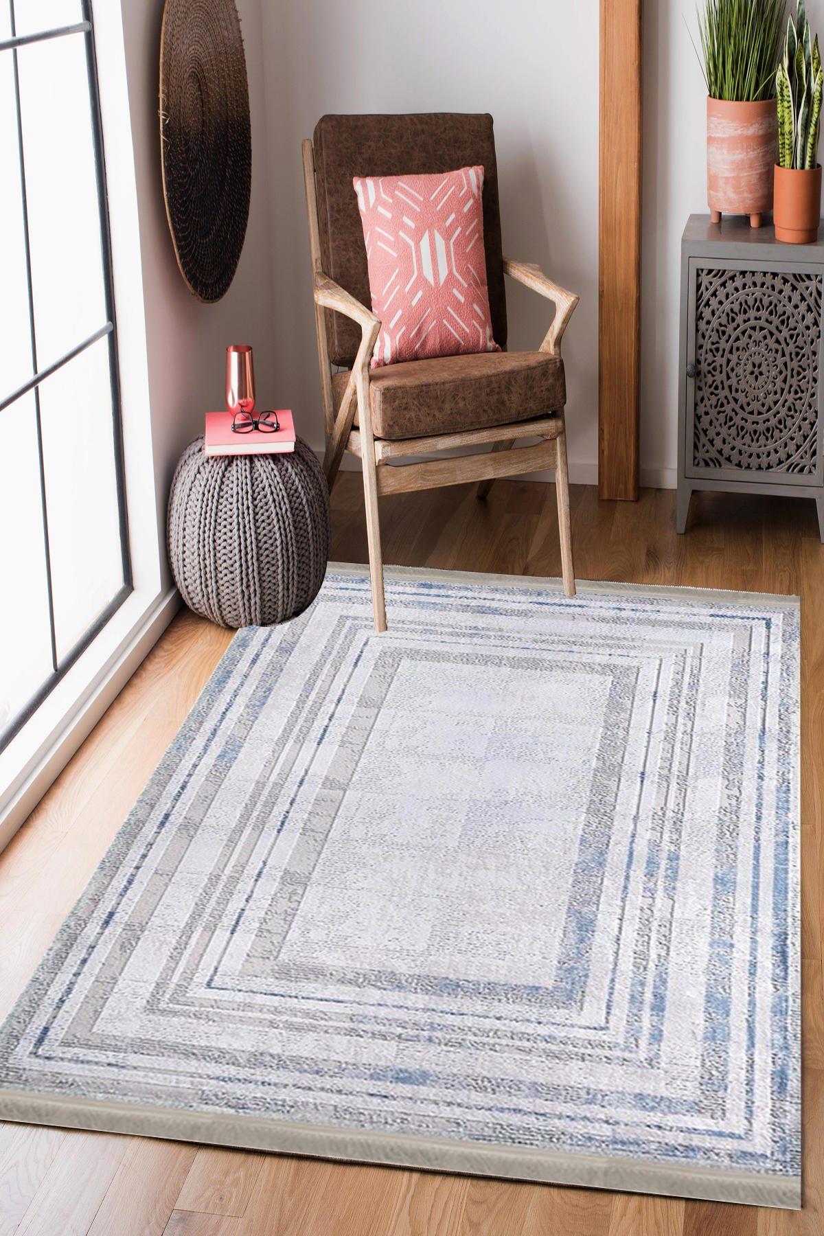 Homier Collection H-DK-5064A Gri 7 mm Pamuk Antibakteriyel Yıkanabilir Orta Kaymaz Dot Taban Dikdörtgen Makine Dokuma Salon Halısı 80x180 cm
