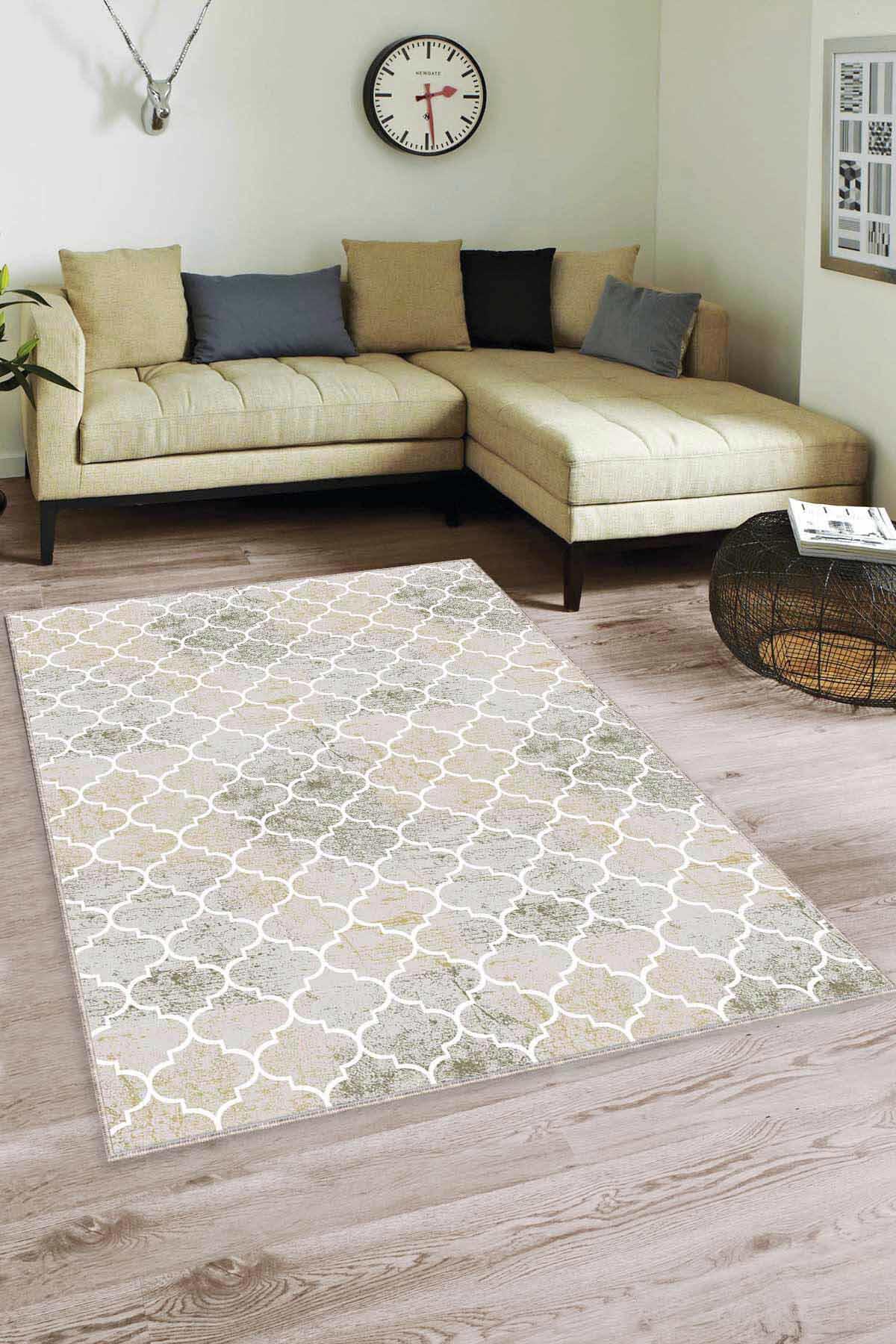 Viva Home FS01 Yeşil 7 mm Mikropolyester Yalıtıma Yardımcı Yıkanabilir İnce Kaymaz Taban Dikdörtgen Makine Dokuma Antre-Salon-Yatak Odası Halısı 100x300 cm
