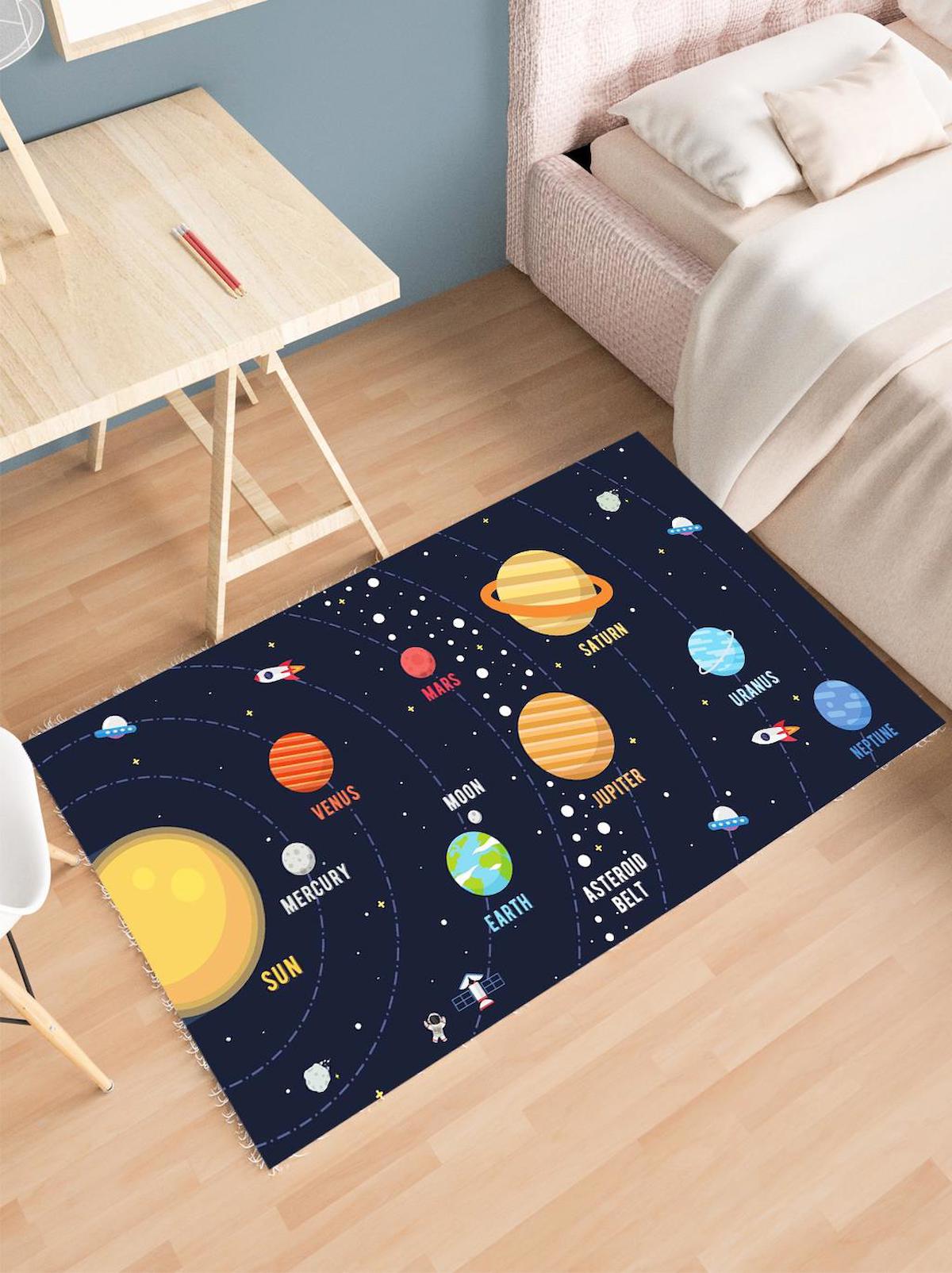 Enbe Collection E-CK10150B Krem 5 mm Pamuk Antibakteriyel Yıkanabilir Orta Kaymaz Dot Taban Dikdörtgen Makine Dokuma Çocuk Odası Halısı 150x233 cm