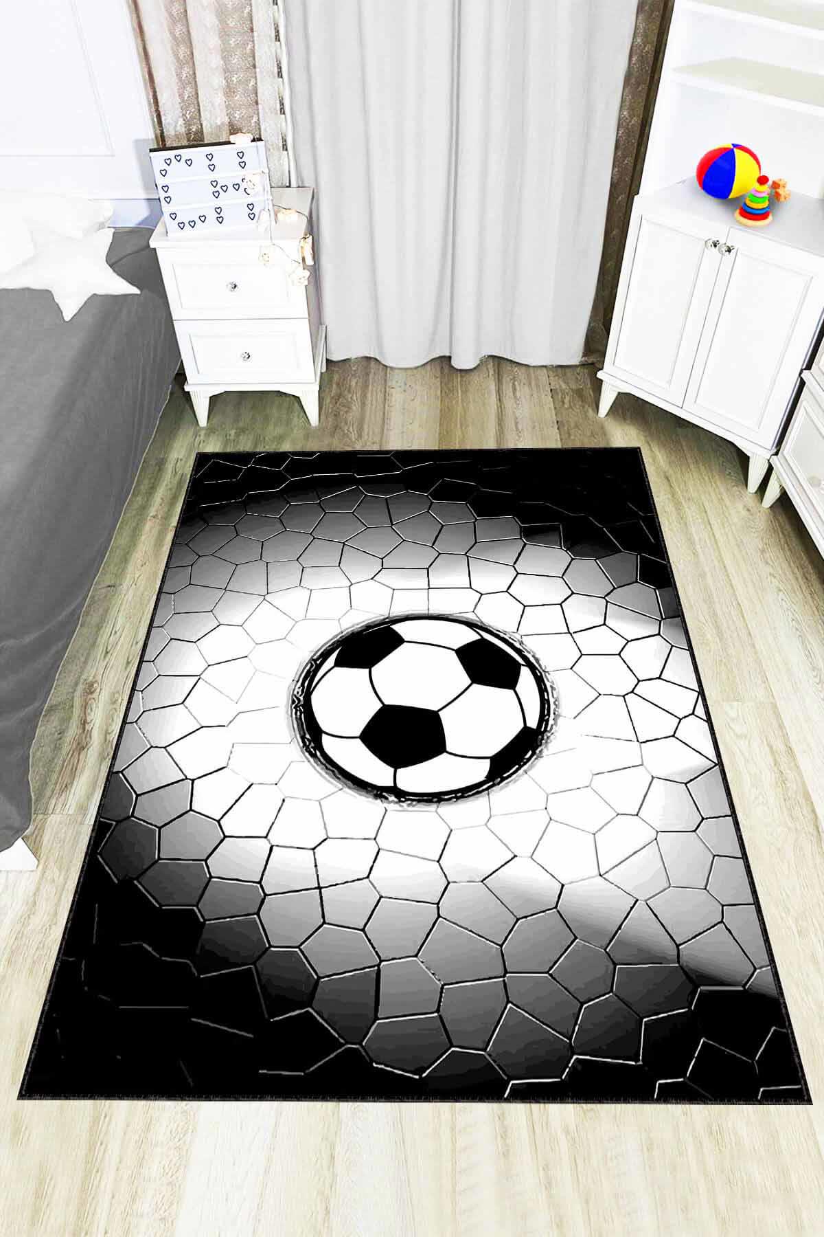 Viva Home AR840 Beyaz - Siyah 7 mm Mikropolyester Antibakteriyel Yıkanabilir Kalın Kaymaz Lateks Taban Dikdörtgen Makine Dokuma Salon Halısı 200x290 cm