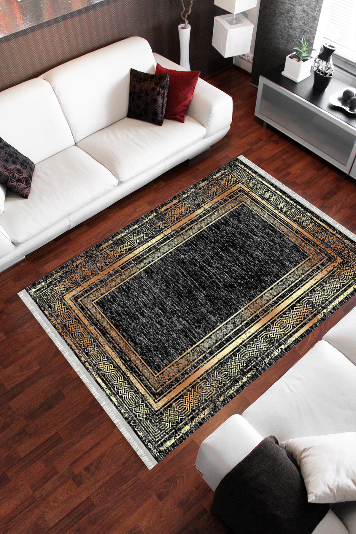 Homier Collection H-MD-0100A Krem 7 mm Pamuk Antibakteriyel Yıkanabilir Orta Kaymaz Dot Taban Dikdörtgen Makine Dokuma Salon Halısı 130x190 cm