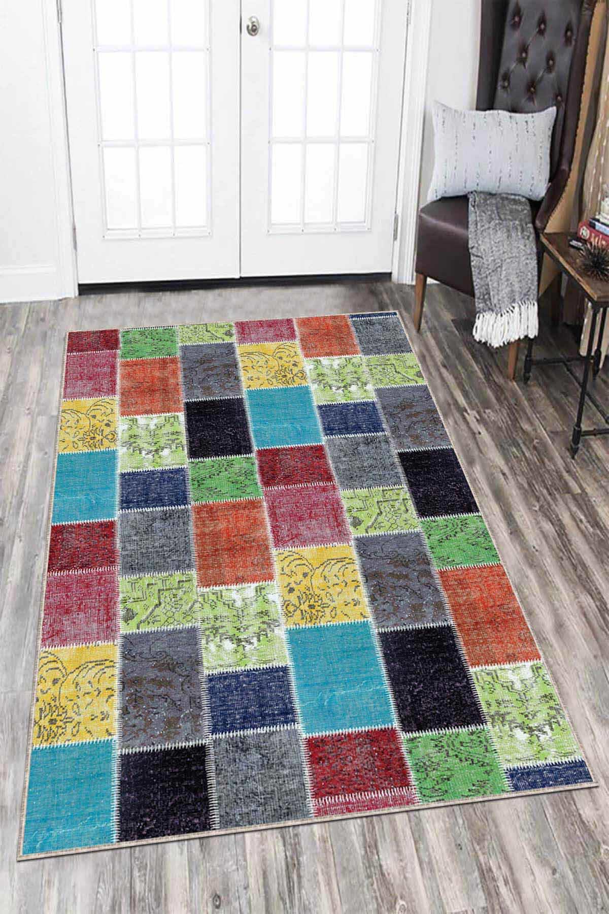 Viva Home AR1059 Krem 7 mm Mikropolyester Toz Tutmaz Yıkanabilir İnce Kaymaz Lateks Taban Dikdörtgen Makine Dokuma Halı 120x180 cm