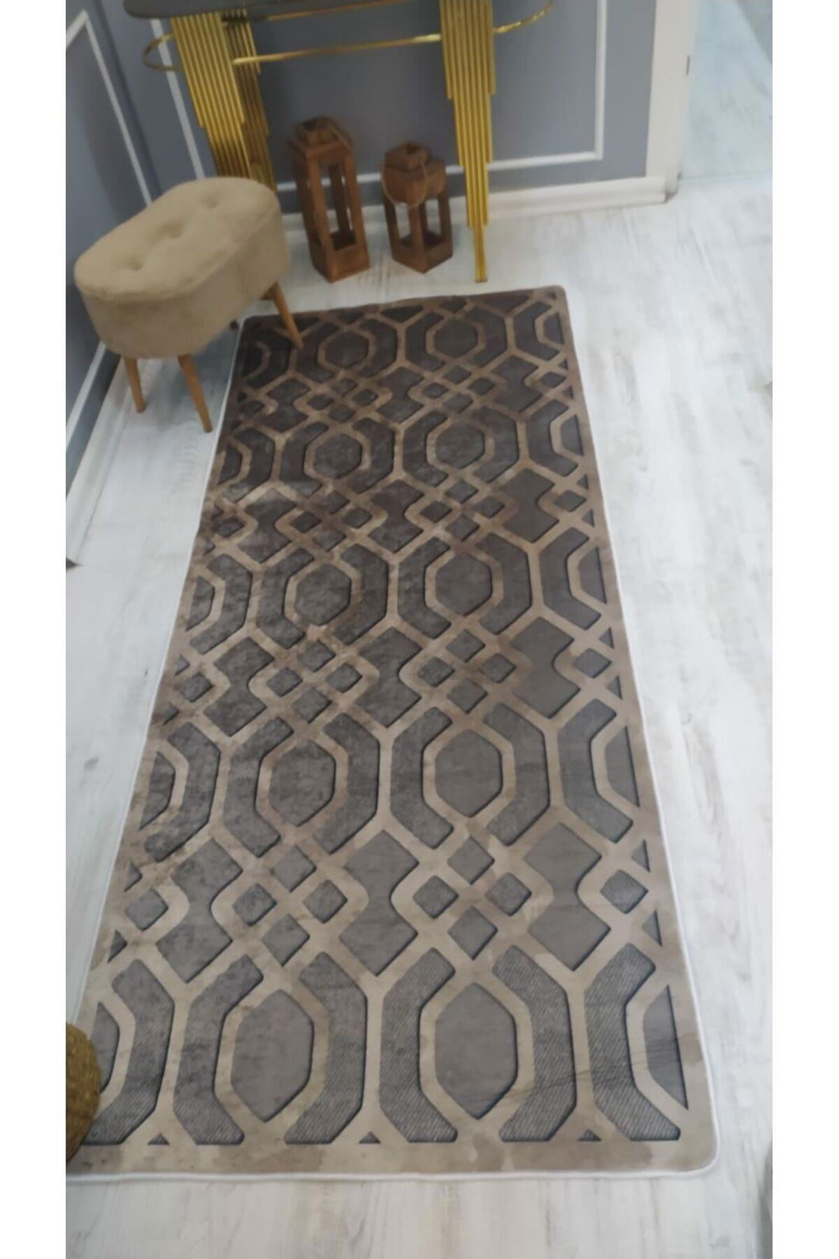 Doruklar Home Collection Altın-Siyah 0.7 mm Yıkanabilir Kaymaz Taban Geometrik Dikdörtgen Makine Dokuma Halı 160x230 cm