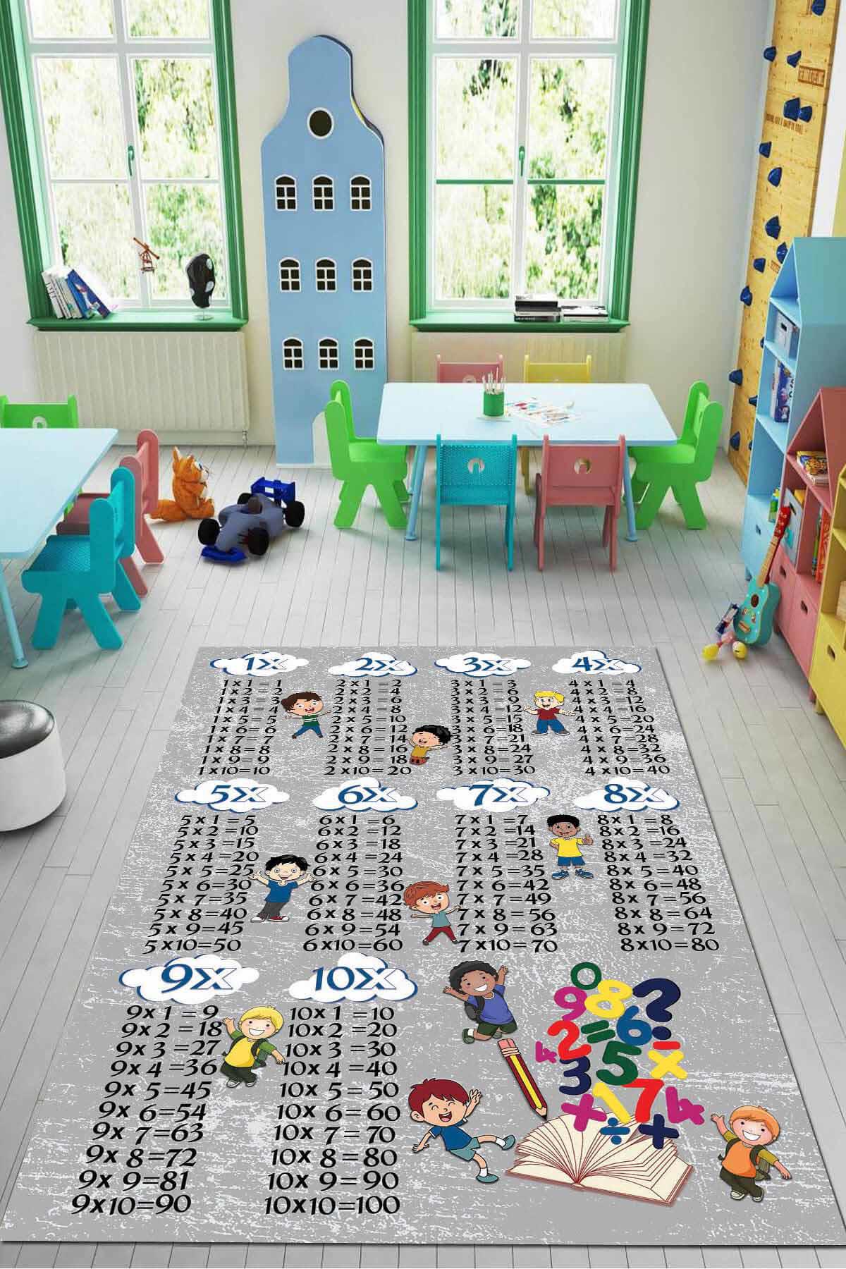 Viva Home KD124 Gri 7 mm Mikropolyester Toz Tutmaz Yıkanabilir İnce Kaymaz Dot Taban Dikdörtgen Makine Dokuma Çocuk Odası Halısı 80x300 cm