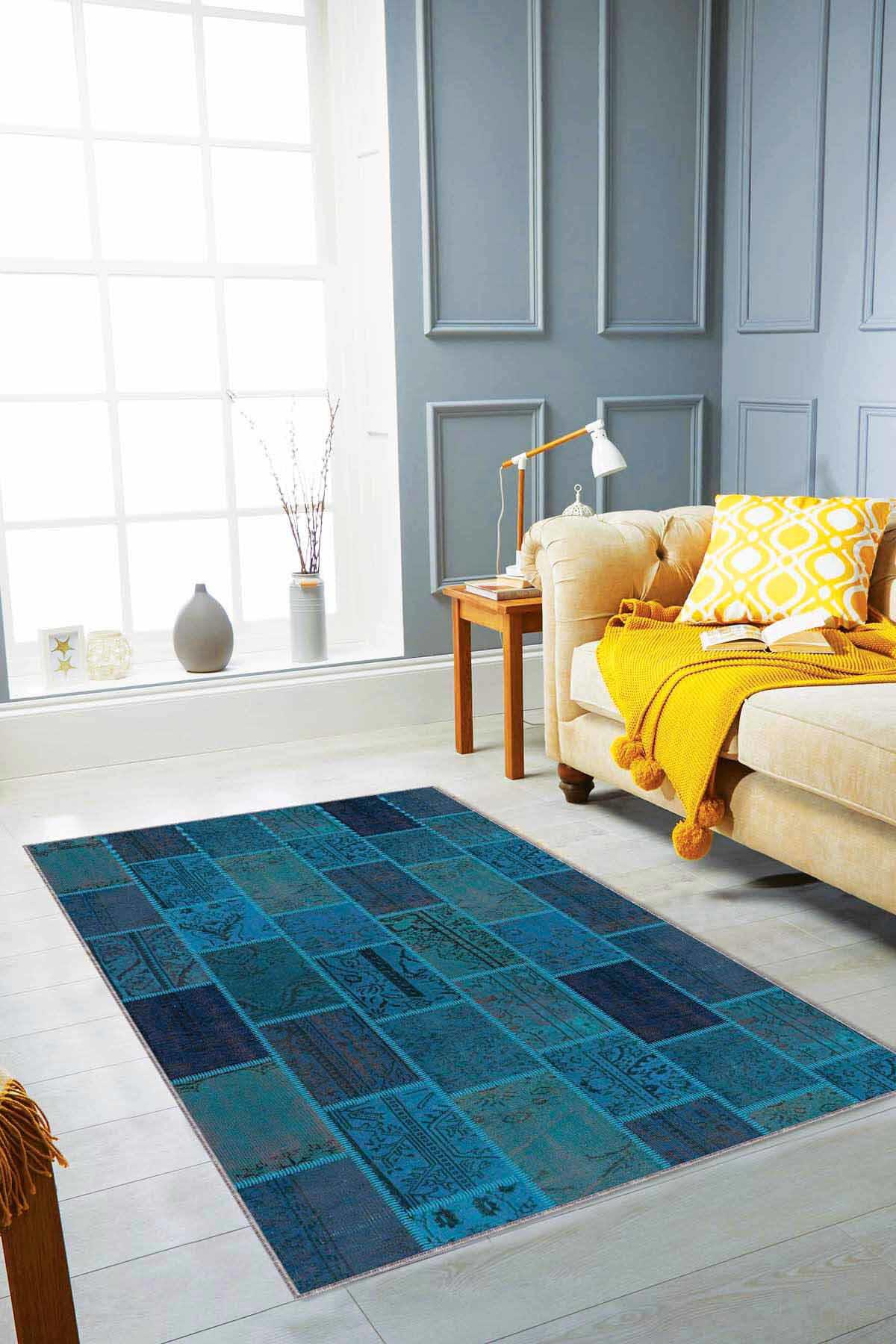 Viva Home RV225 Çok Renkli 7 mm Mikropolyester Koku Yapmaz-Leke Tutmaz-Toz Tutmaz Yıkanabilir İnce Kaymaz Dot Taban Dikdörtgen Makine Dokuma Antre-Oturma Odası-Salon-Yatak Odası Halısı 120x300 cm
