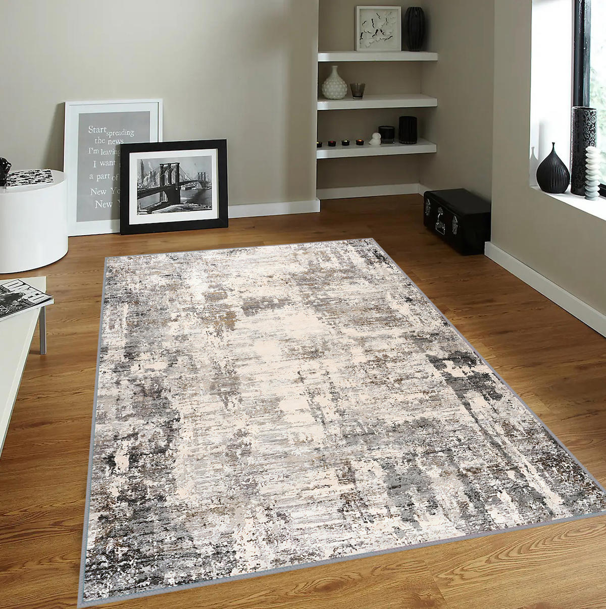Rovigo Home RVG1824 Krem 8 mm Polyester Antibakteriyel-Leke Tutmaz-Toz Tutmaz Yıkanabilir İnce Kaymaz Dot Taban Dikdörtgen Makine Dokuma Salon Halısı 180x250 cm