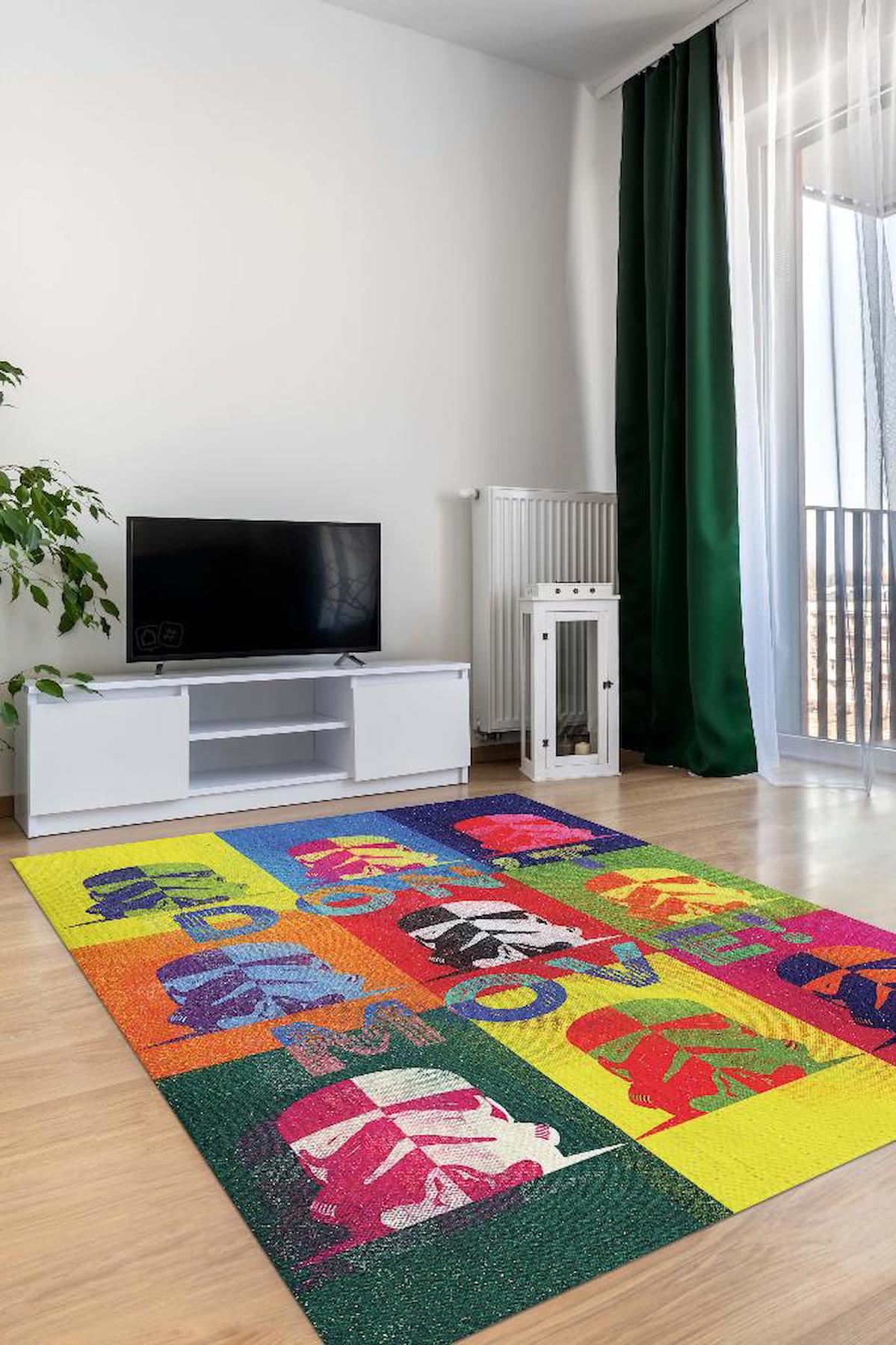 Homshtag Star Wars Krem 4 mm Pamuk Antistatik Yıkanabilir İnce Kaymaz Dikdörtgen Makine Dokuma Genç Odası Halısı 120x180 cm