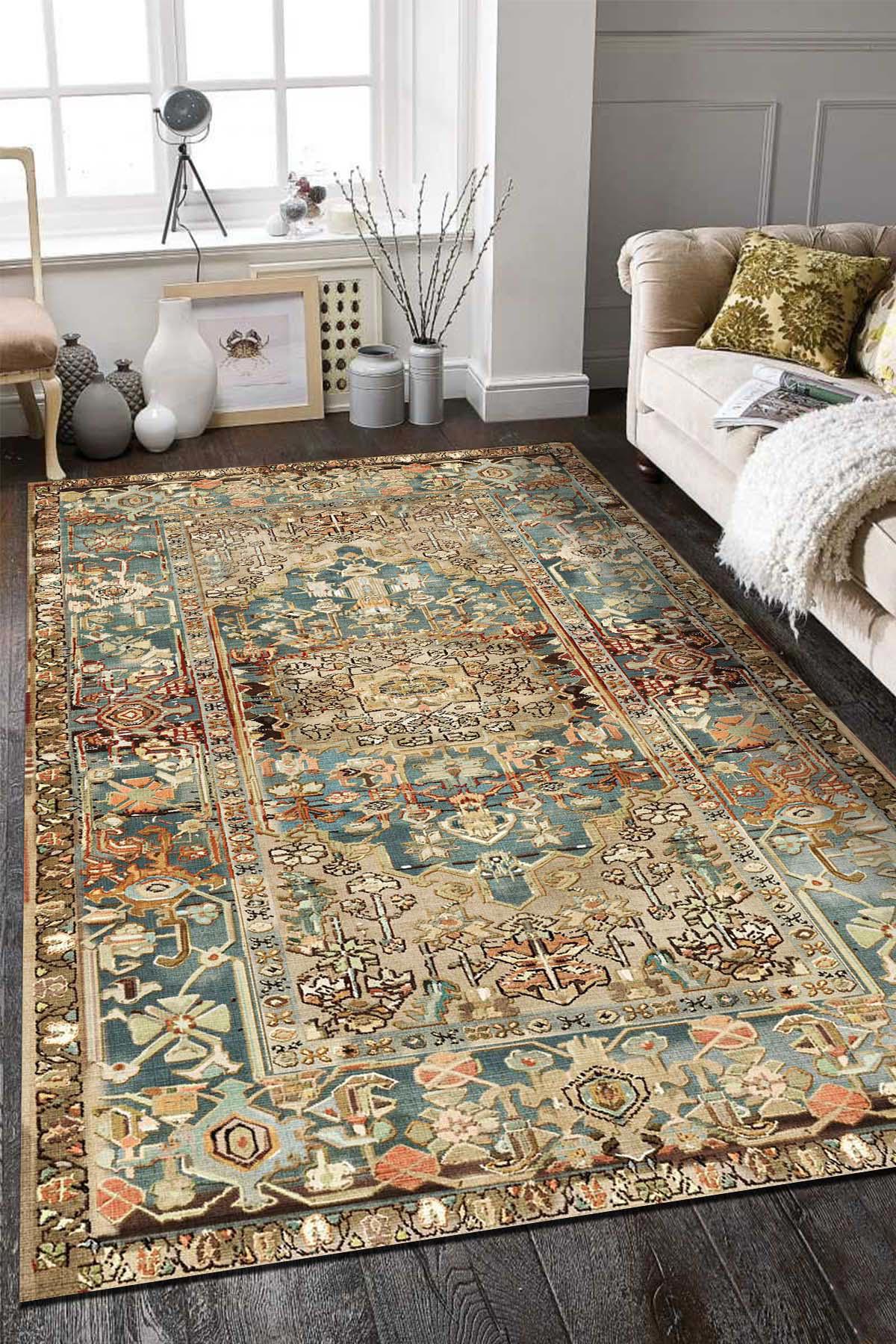 İlyaki Home Mesto Krem 0.8 mm Pamuk Antibakteriyel Yıkanabilir İnce Kaymaz Pamuk Taban Dikdörtgen Makine Dokuma Salon Halısı 100x150 cm