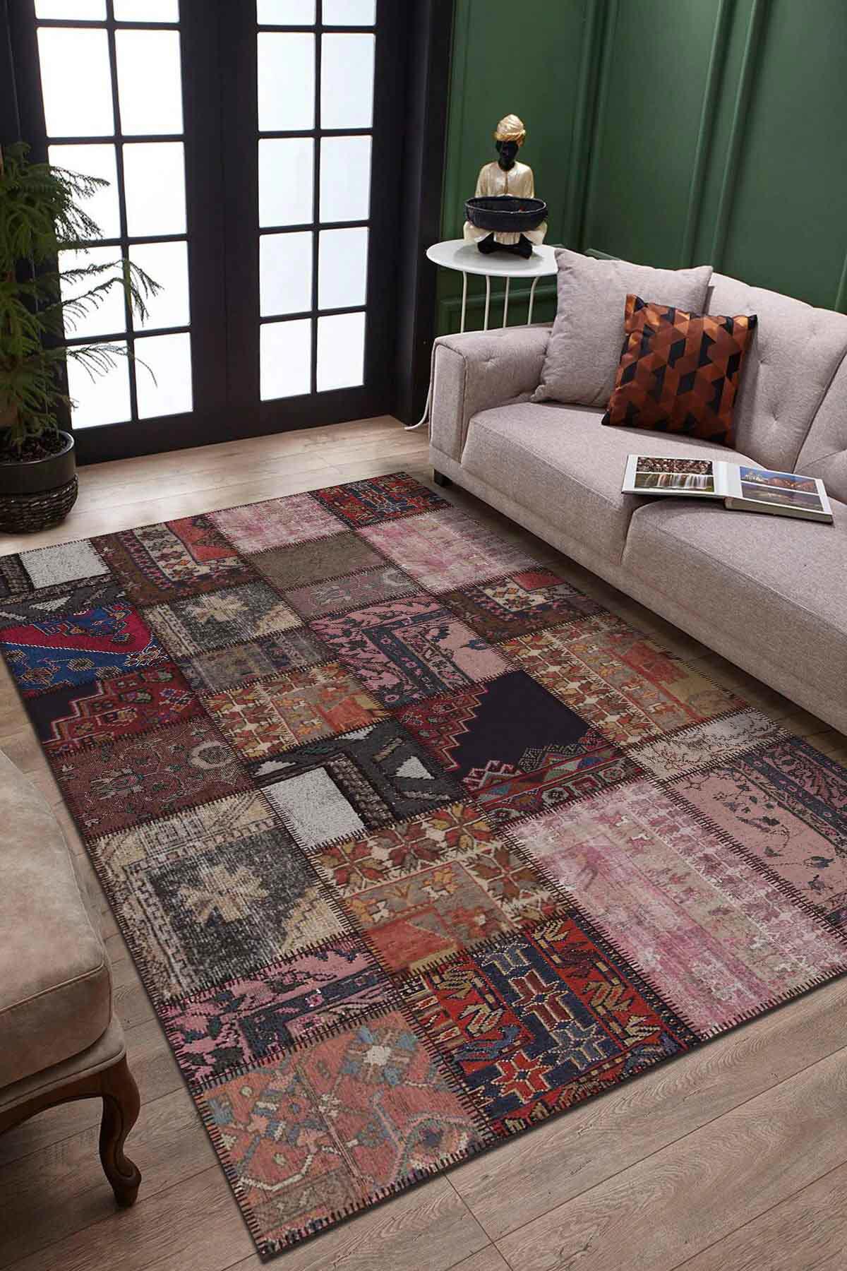 Latte Dizayn Barg Krem 0.5 mm Pamuk Yıkanabilir İnce Kaymaz Jüt Taban Dikdörtgen Makine Dokuma Salon Halısı 160x160 cm