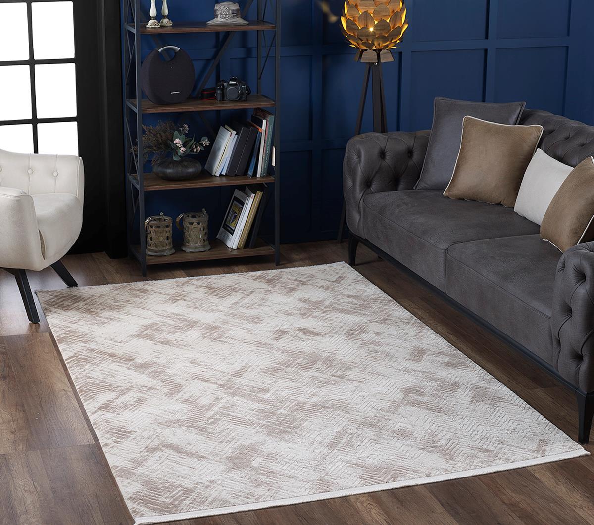 Gümüşsuyu 11490 Krem 9 mm Akrilik Yumuşak Yıkanabilir İnce Dikdörtgen Makine Dokuma Salon Halısı 100x200 cm