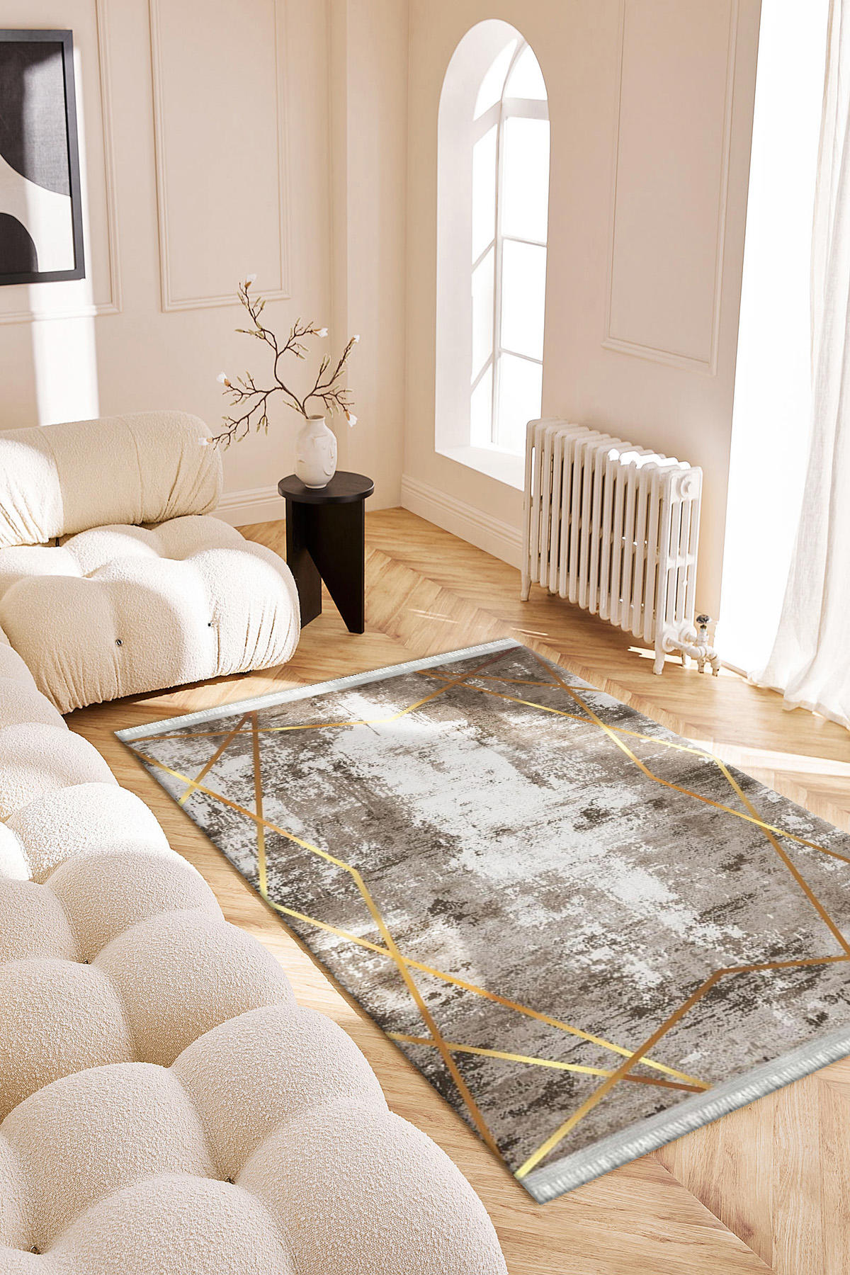 Roslyn Home Kahverengi 6 mm Polyester Toz Tutmaz Yıkanabilir İnce Kaymaz Dot Taban Dikdörtgen Makine Dokuma Salon Halısı 200x290 cm