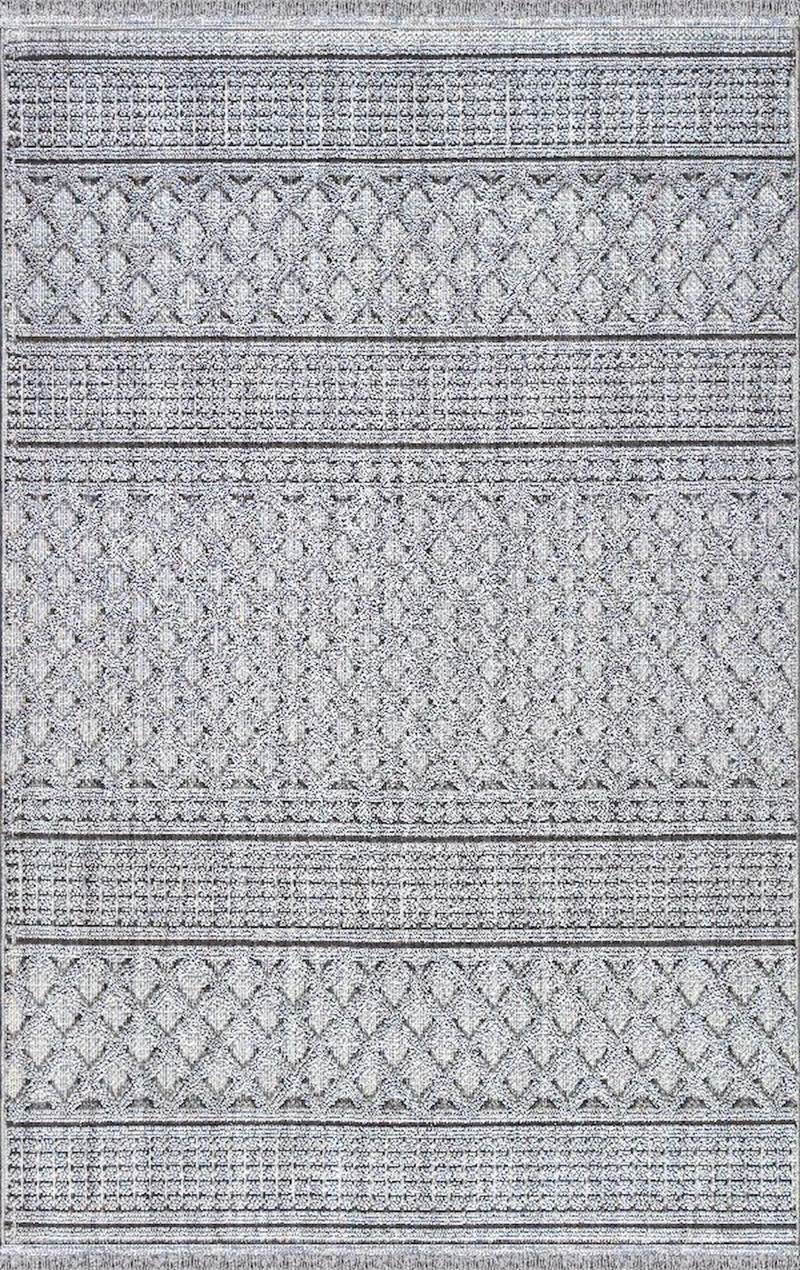 Merinos Garden 61575 Krem 0.4 mm Polyester Toz Tutmaz Yıkanabilir İnce Kaymaz Jüt Taban Dikdörtgen Makine Dokuma Salon Halısı 100x150 cm